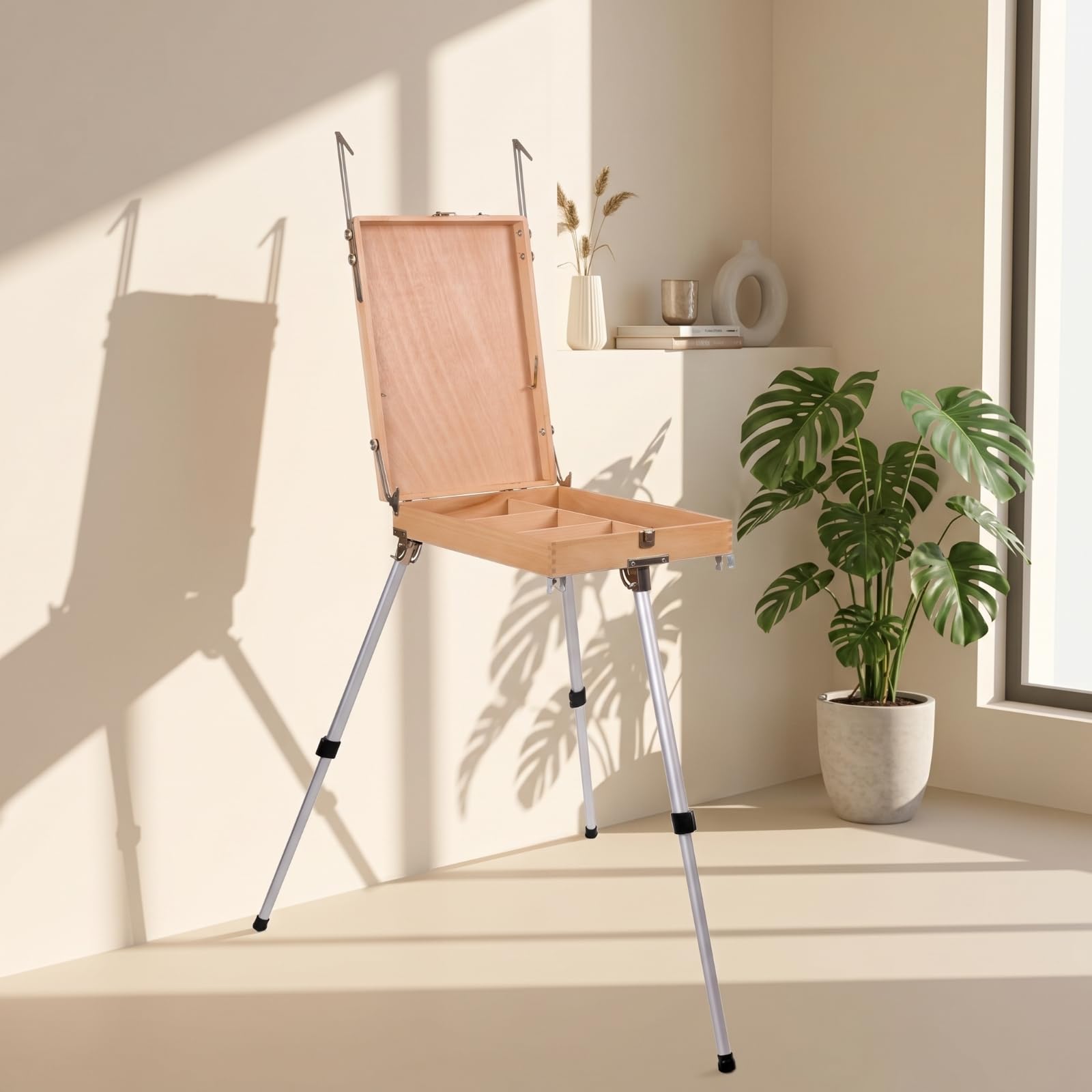 Maletín Pintura con Patas Ajustable Caja Caballete Portátil Resistente Caballete Plegable para Artistas, Pintores