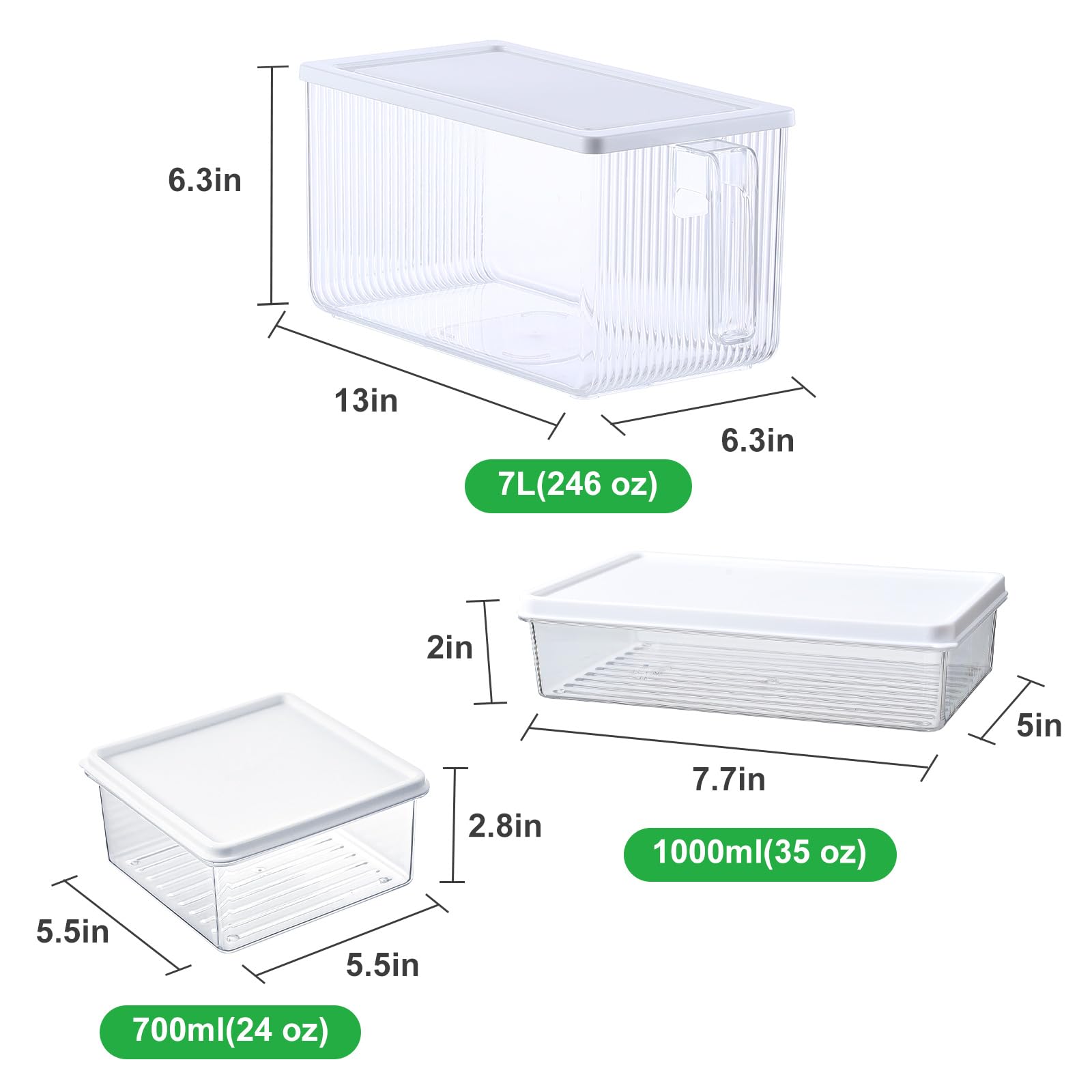 Bokelai Paquete de 5 organizadores de refrigerador, recipientes transparentes para almacenamiento de alimentos con tapas y asa, contenedores apilables para refrigerador, contenedores organizadores