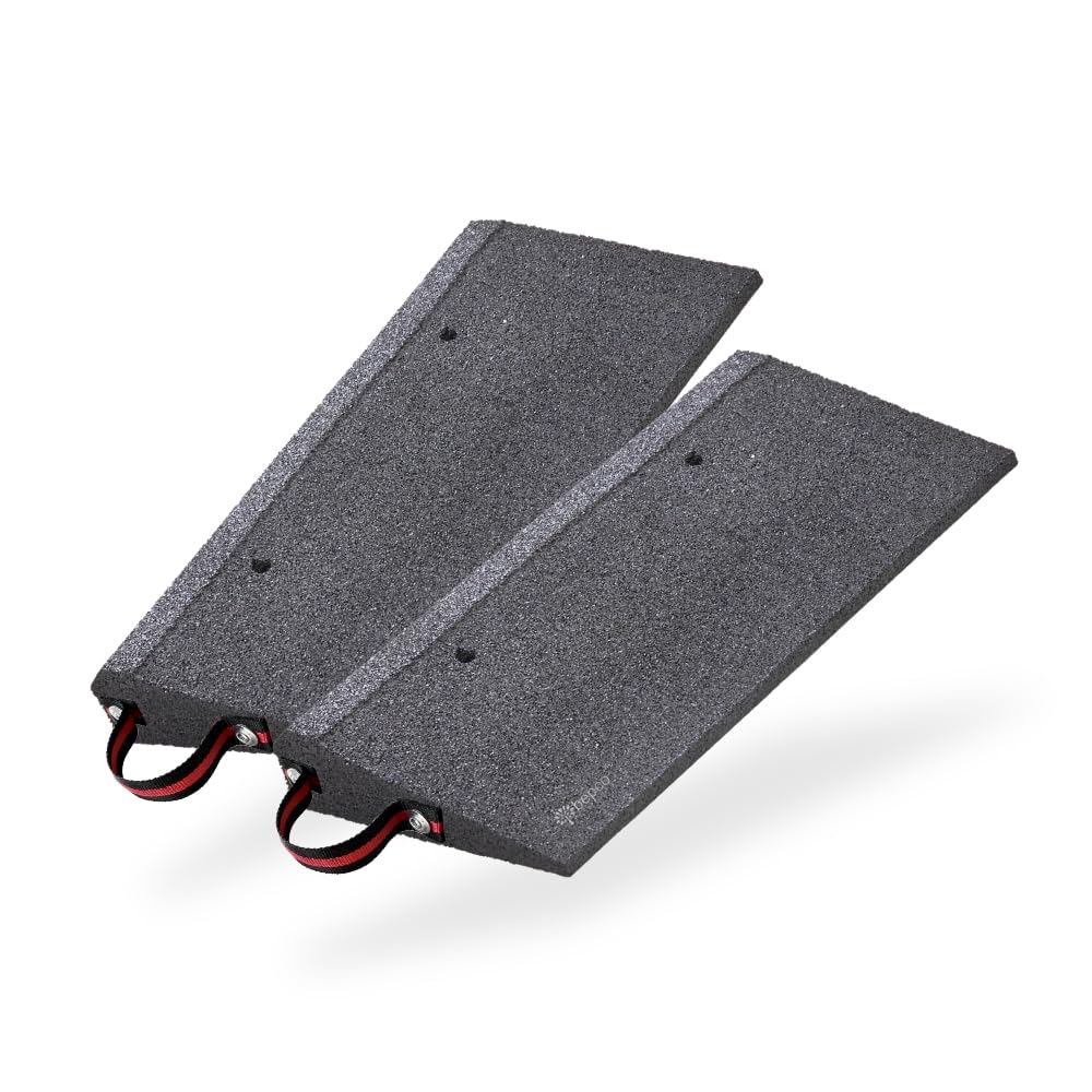 bepco Set di 2 rampe per marciapiede + passanti per maniglie, 50 x 25 x 6 cm, in gomma (nera), rampa di carico per soglia della porta, con rondelle per il fissaggio