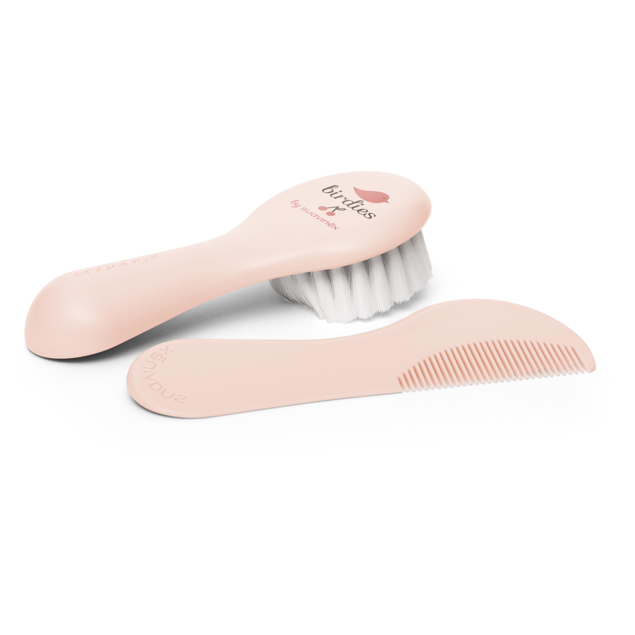 Suavinex, Brosse à cheveux pour bébé et Peigne. Lot Brosse - Peigne pour nouveau-nés. Fibres très Douces. Hygge Collection. Rose