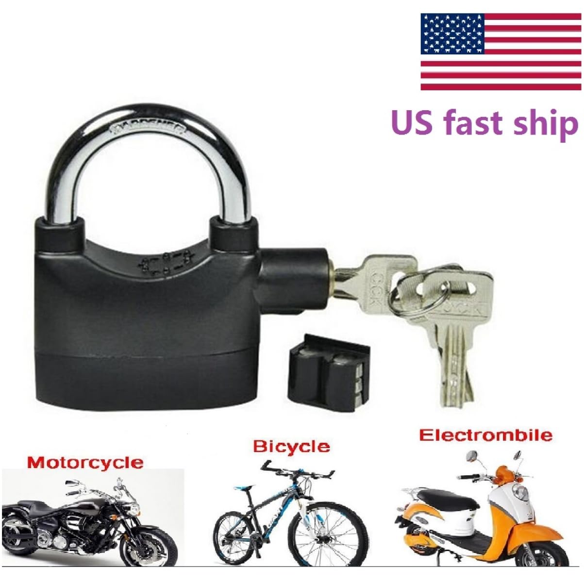 LALAFINA Alarm Padlock with Theft for Doors Motorcycles Bicycles and More Durable Burglar Padlock with Motion Triggered Alarm Black