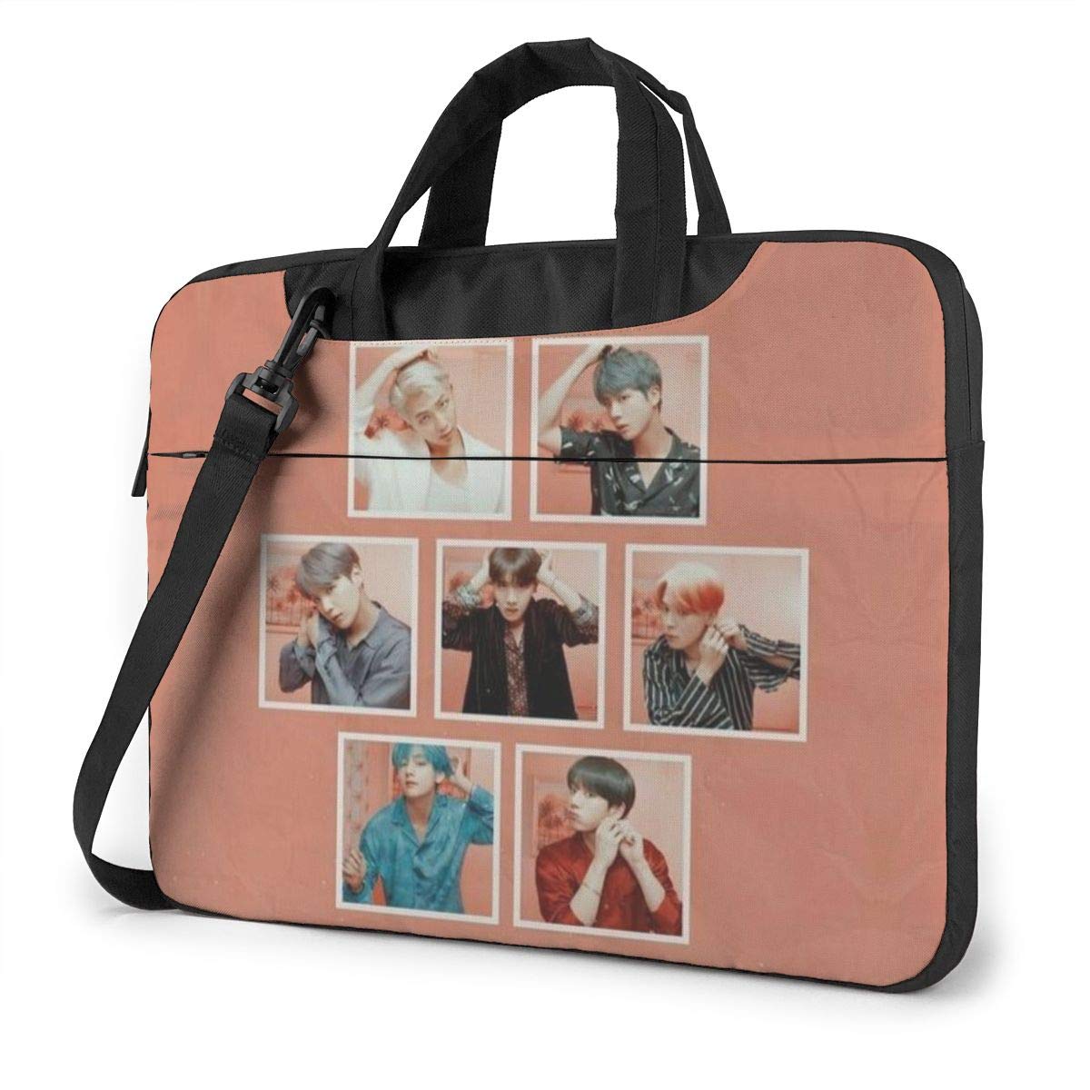 BTS Laptop Case,Fashion MacBook Shoulder Bag,Compatible Briefcase Sleeve with Removable Belt Versatile Canvas Notebook Sleeve with 2 Outer Pocket 14 Inch