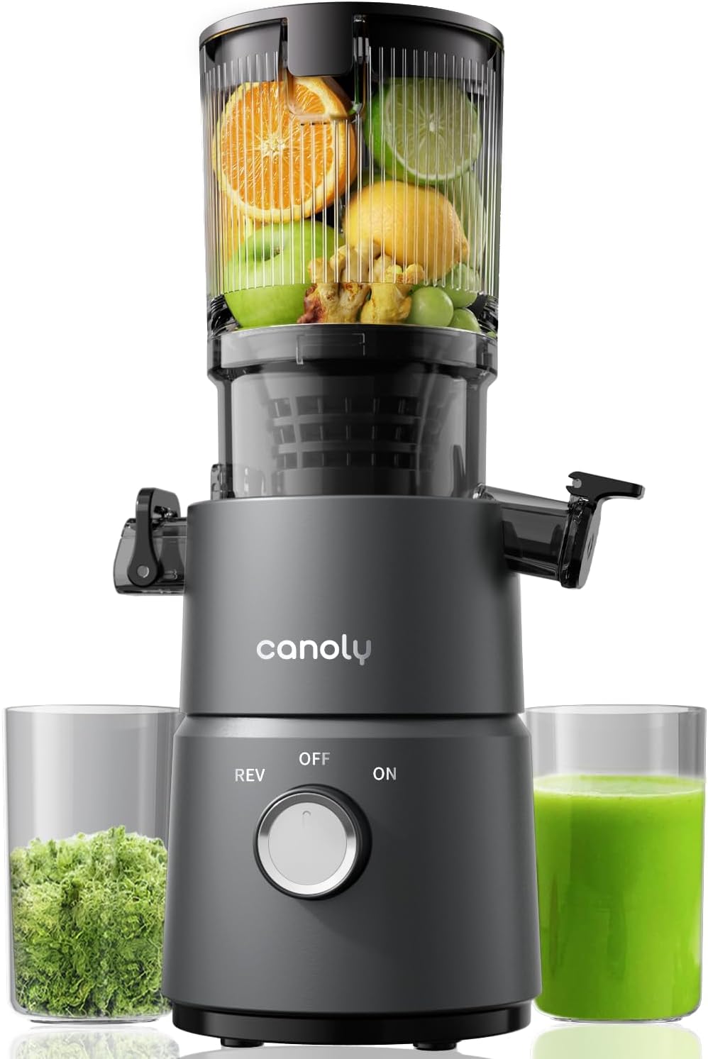 Canoly Cold Press Juicer, 350W Slow Juicer Machine with 4.5" Wide Feed Chute, Masticating Juicer Supports Whole Fruits & Vegetables, Reverse Function, Easy to Clean with Brush, Space Black