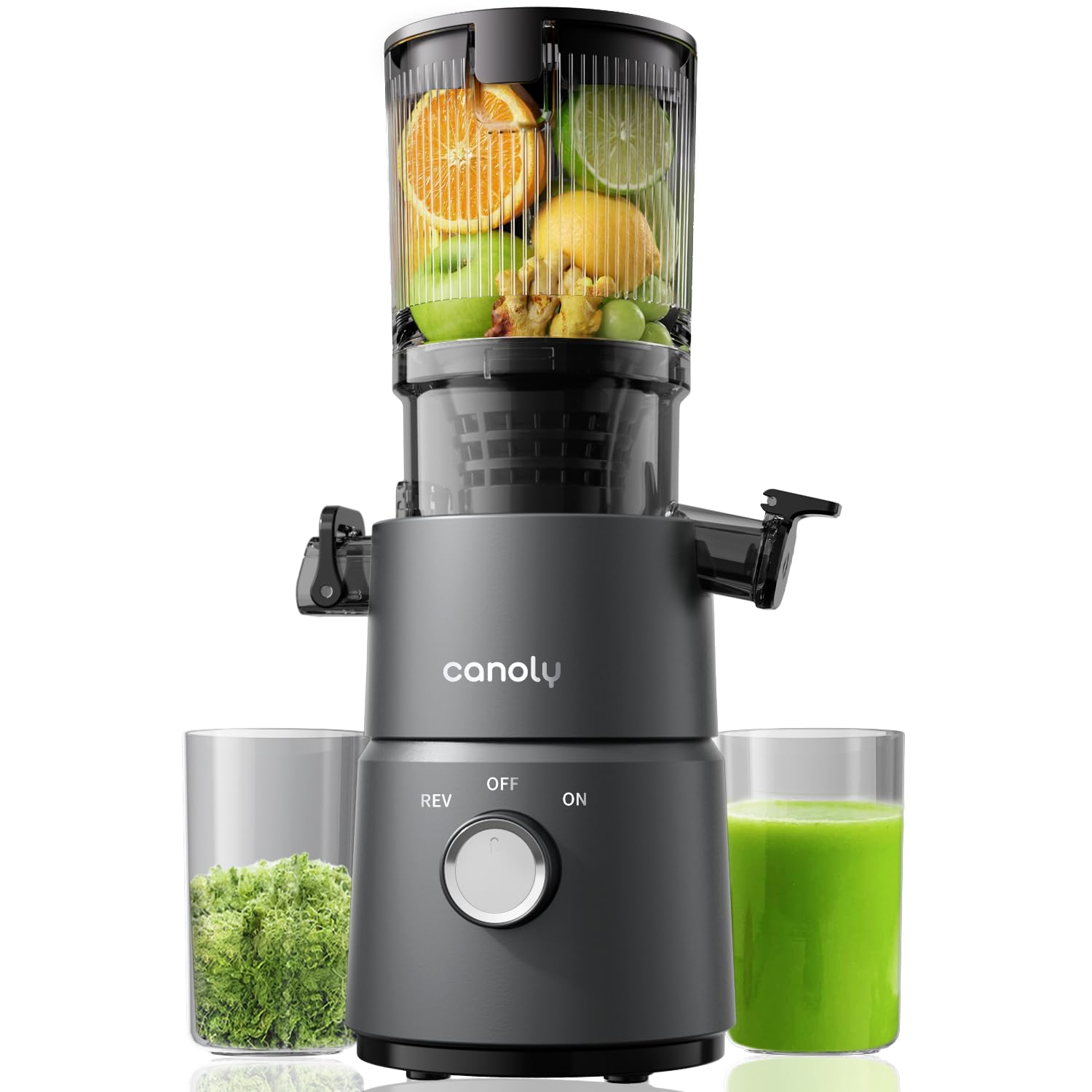 Canoly Cold Press Juicer, 350W Slow Juicer Machine with 4.5" Wide Feed Chute, Masticating Juicer Supports Whole Fruits & Vegetables, Reverse Function, Easy to Clean with Brush, Space Black