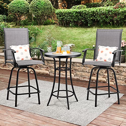 Kingdely Outdoor Bar Height Bistro Table, Round Tempered Glass Patio Table, Steel Frame Patio Furniture For Backyard, Lawn, Balcony, Pool, Black #TOP1