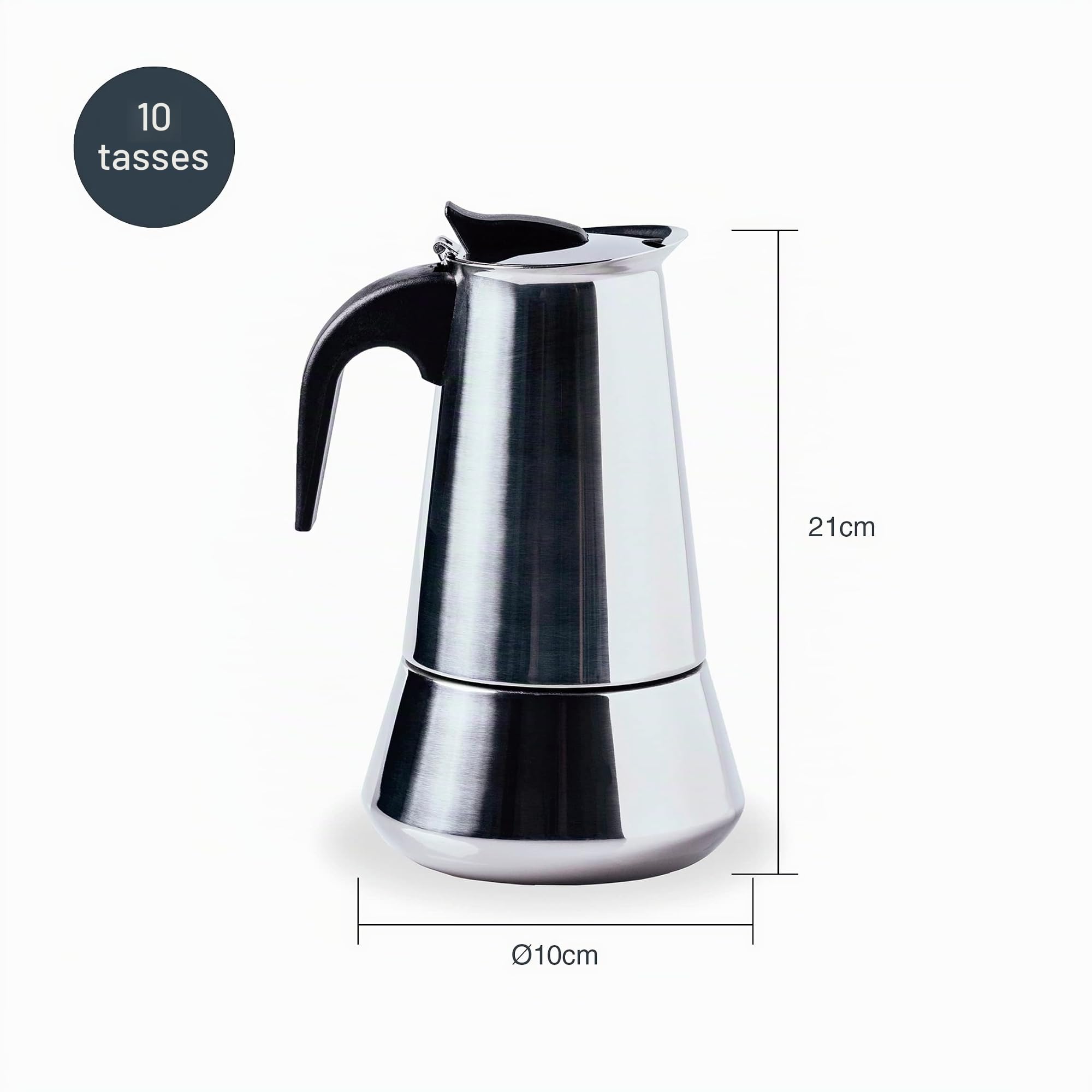 Lacor - 62031 - Milan Cafetière italienne, Cafetière express, Acier inoxydable 18/10, Tout convient au feu y compris induction, Lave-vaisselle, Capacité 10 tasses, Fini brillant