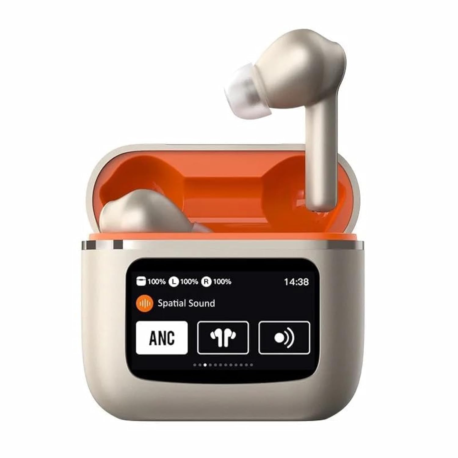 Earbuds Pro With LED Touch Control Screen True Wireless EarPods Active Noise Cancellation ANC Headphones Strong Battery Health Water Resistance Superior Sound Quality 6Mic Tech(Champagne)