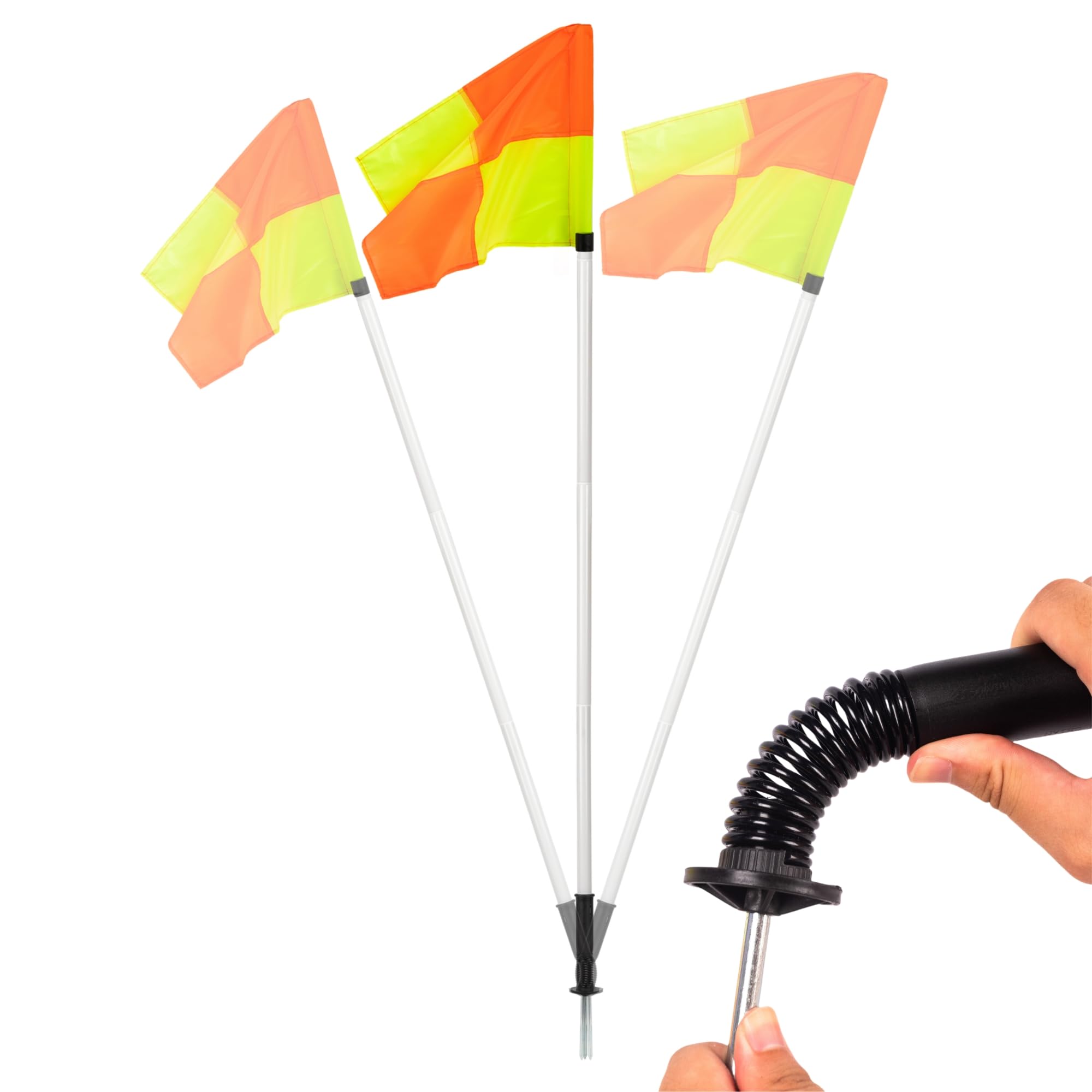 Banderas de esquina con resorte de 5 pies para campo de fútbol con bolsa de almacenamiento, equipo de entrenamiento universal de velocidad y agilidad, postes de agilidad de fútbol, color blanco