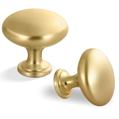 Lardmon 3 Pack Brushed Gold Round Cabinet Knobs 1.2 Inch(30.5mm)