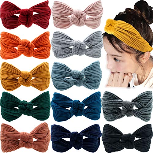 12 Pack Headbands for Girls Knotted Boho Stretchy Hair Bands Criss Cross Turban Plain Headwrap Yoga Workout Vintage Hair Accessories for Teenagers and Women, Solid Color,Cotton