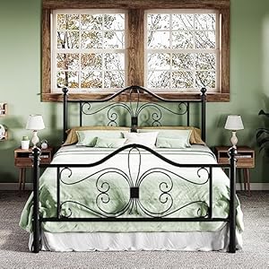 Allewie Full Size Bed Frame with Headboard,Metal Bed Frame with Butterfly Pattern Design Headboard & Footboard,No Box Spring Needed,Easy Assembly,Black