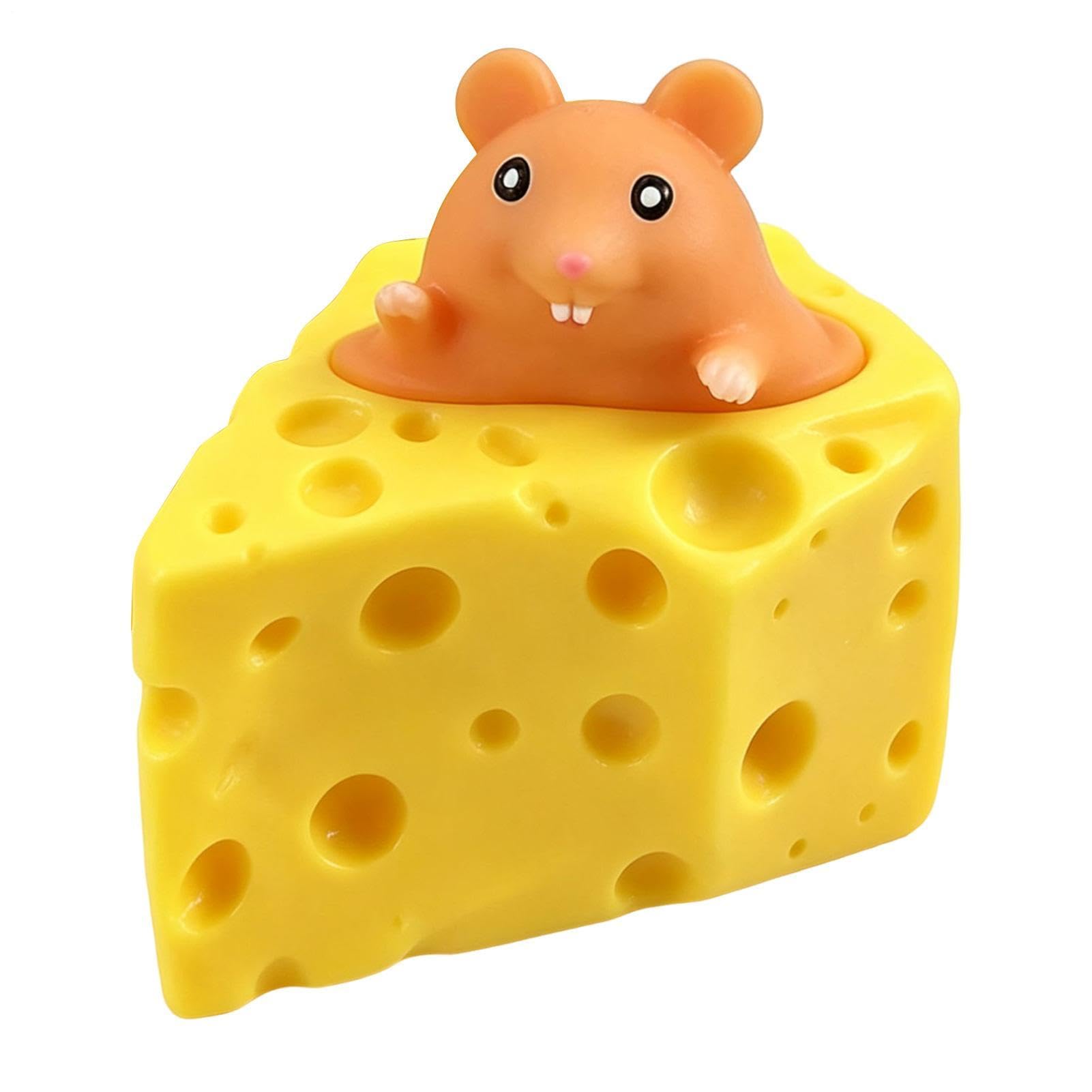 Cheese Squeeze Toy, Mouse Cheese Toy, Soft Squeeze Toys, Funny Soft Design, Sensory Stress Relief, 1.77x1.77x1.77inch, for Home Travel School Office Car Trip Waiting Areas