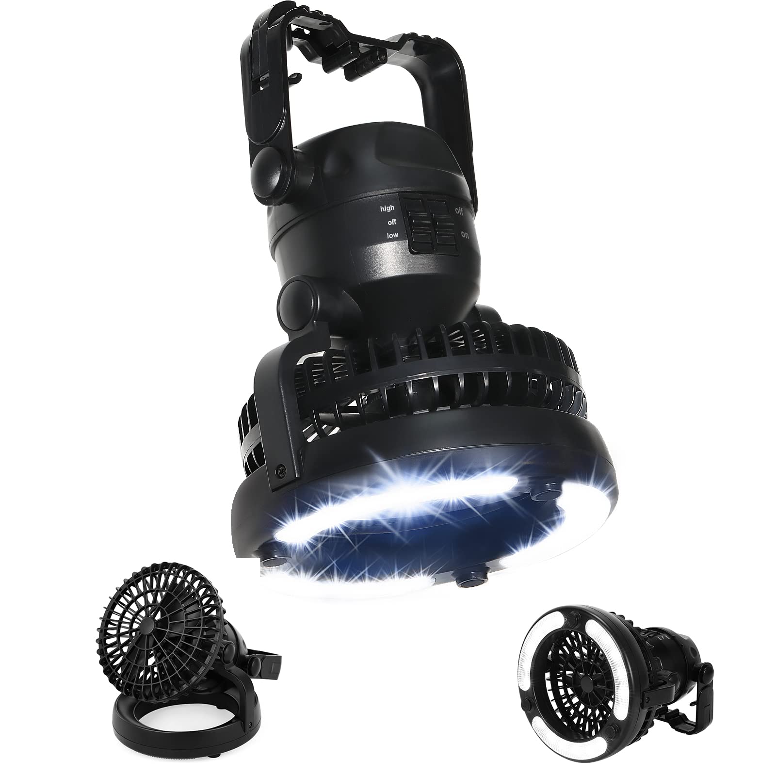 Portable LED Camping Lantern with Ceiling Fan, Camping Tent Lights with Fan Battery Powered (Not Included Battery) Hurricane Emergency Light Gear with Hanging Hook for Camping, Travel, Adventure