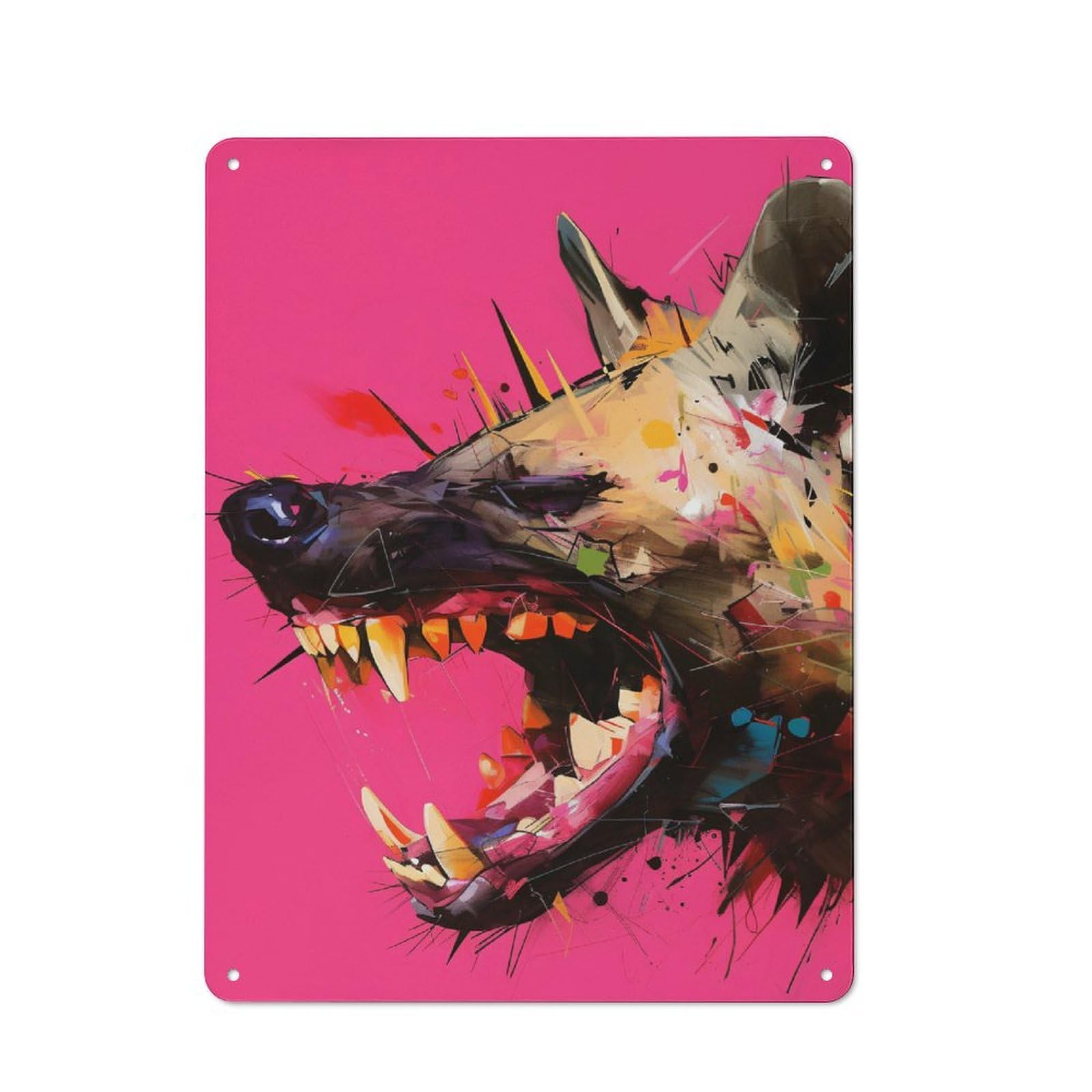 Abstract Dog Portrait on Pink Background Nostalgic Metal Wall Decor 40x30cm, Vintage Tin Sign for Living Room, Hallway, Kitchen Or Cafe