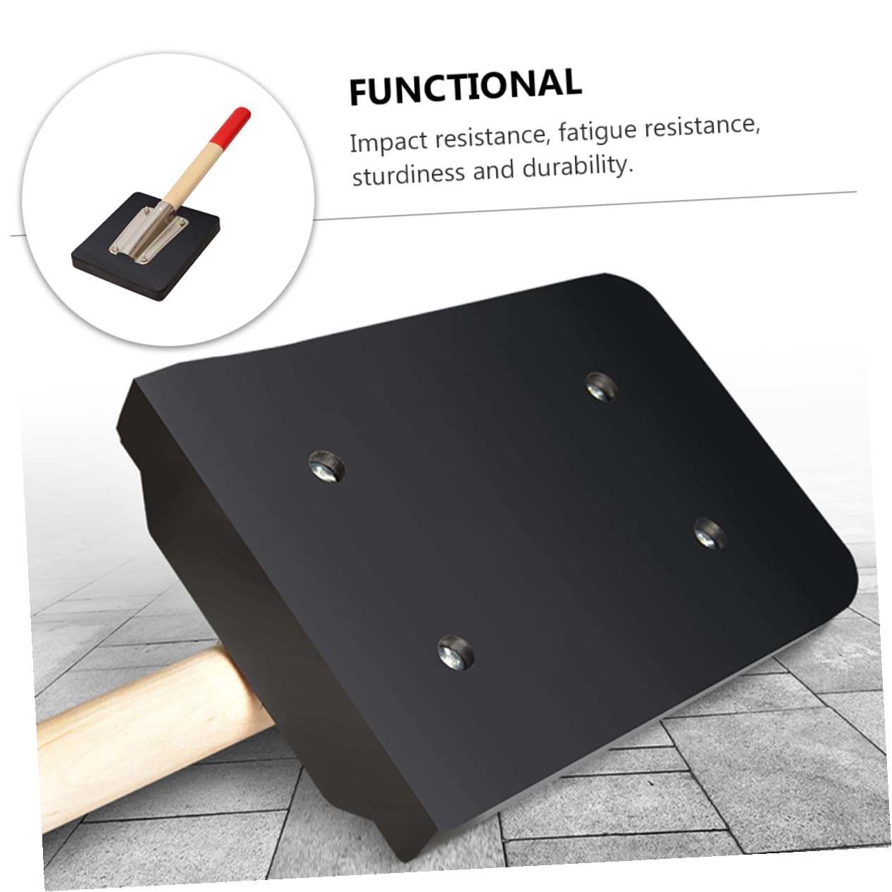 Gummihammer mit Holzgriff, Ergonomisch, Rund, Schwarz