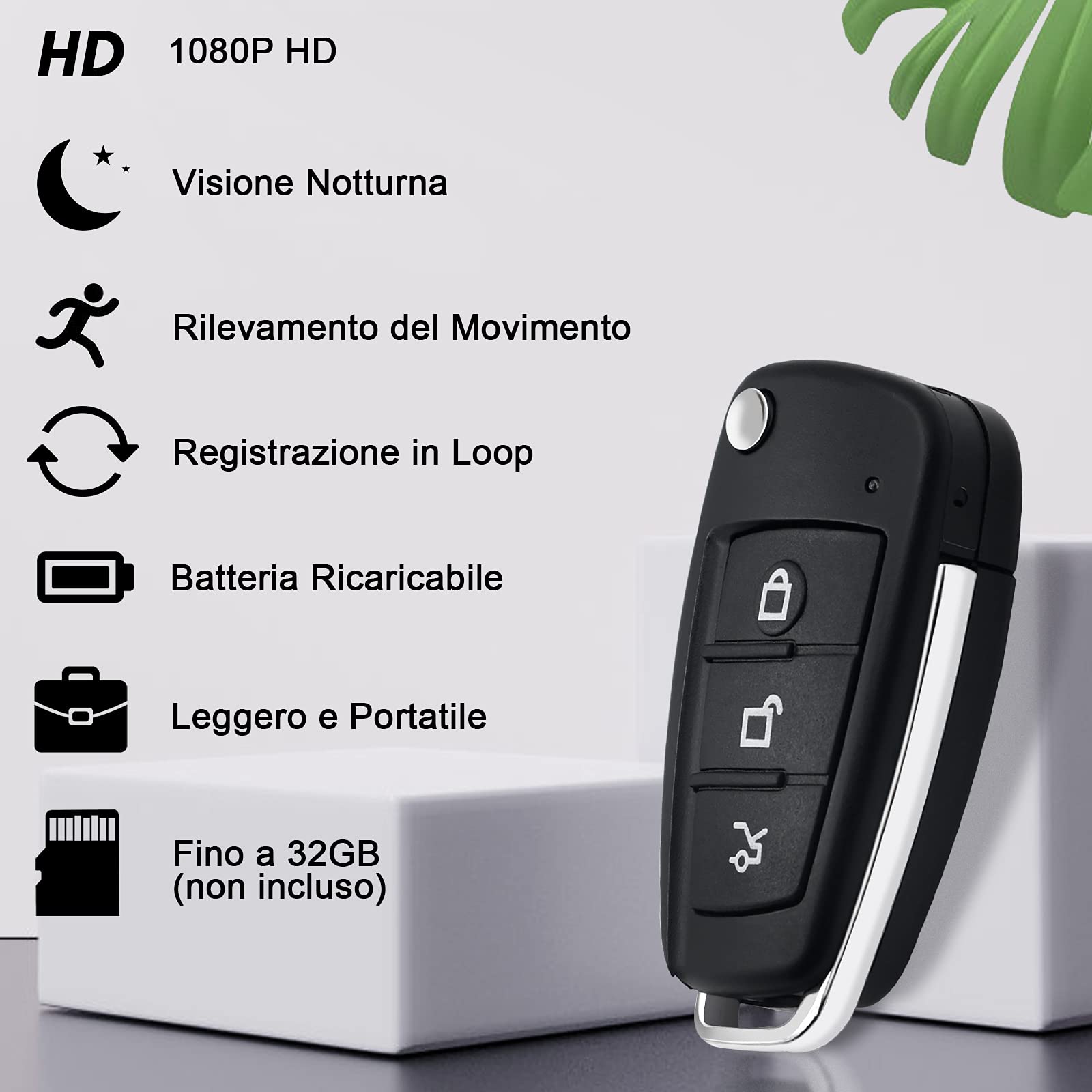 Mini Telecamera Spia, Telecamera Nascosta Chiave Auto, Spy Cam 1080P HD | Microcamera Spia, Videocamera Sorveglianza con Rilevamento del Movimento, Visione Notturna per Auto Casa Bambini