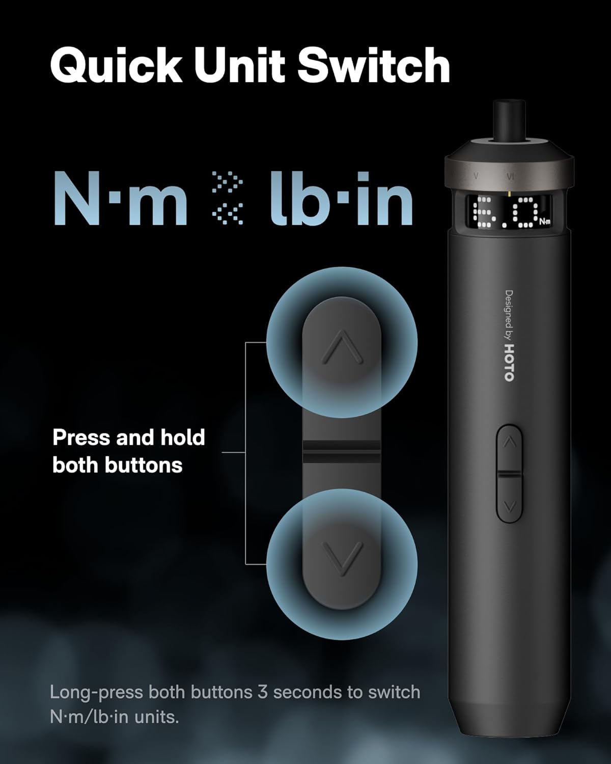 HOTO PixelDrive Electric Screwdriver, Smart Display, 6 Torque Settings, 0.5 to 6 N·m, 1/4'' Hex 30 Bits, LED Light, 2000 mAh Rechargeable Cordless Screwdriver Set for Electronics, Gadgets for Men - Image 6