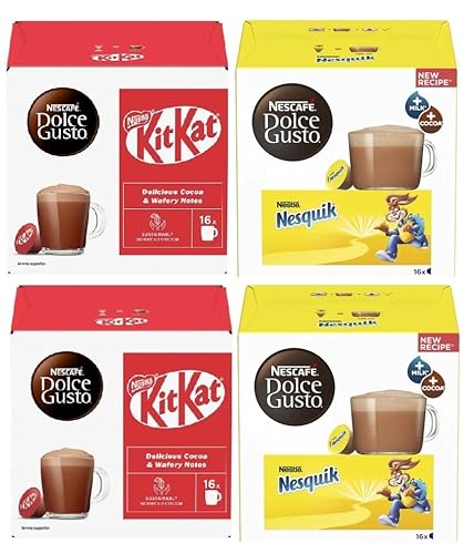 NESCAFÉ DOLCE GUSTO Hot Chocolate Variety Pack Pods, Flavours Inc. Nesquik & KitKat (Pack of 4, Total 64 Pods)