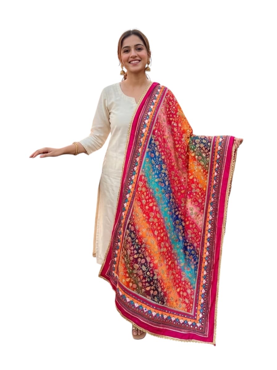 Buy Radiant Rainbow Dupatta with Mirror Work, Multicolour Floral