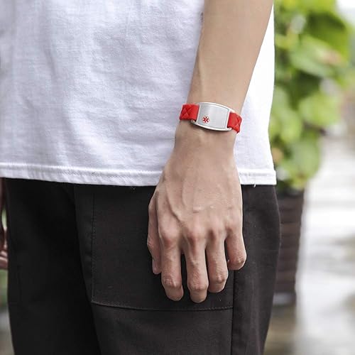 Miniatura 5 de BAIYI - Pulsera de identificación de alerta médica impermeable  Pulseras de emergencia deportivas de silicona para mujeres y hombres grabado gratuito