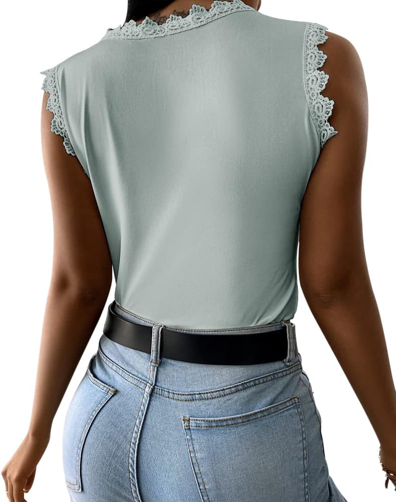 Womens Lace Tank Top Blouse Sleeveless Summer Casual Crew Neck Slim Fit Hollow Out Shirt - Image 2