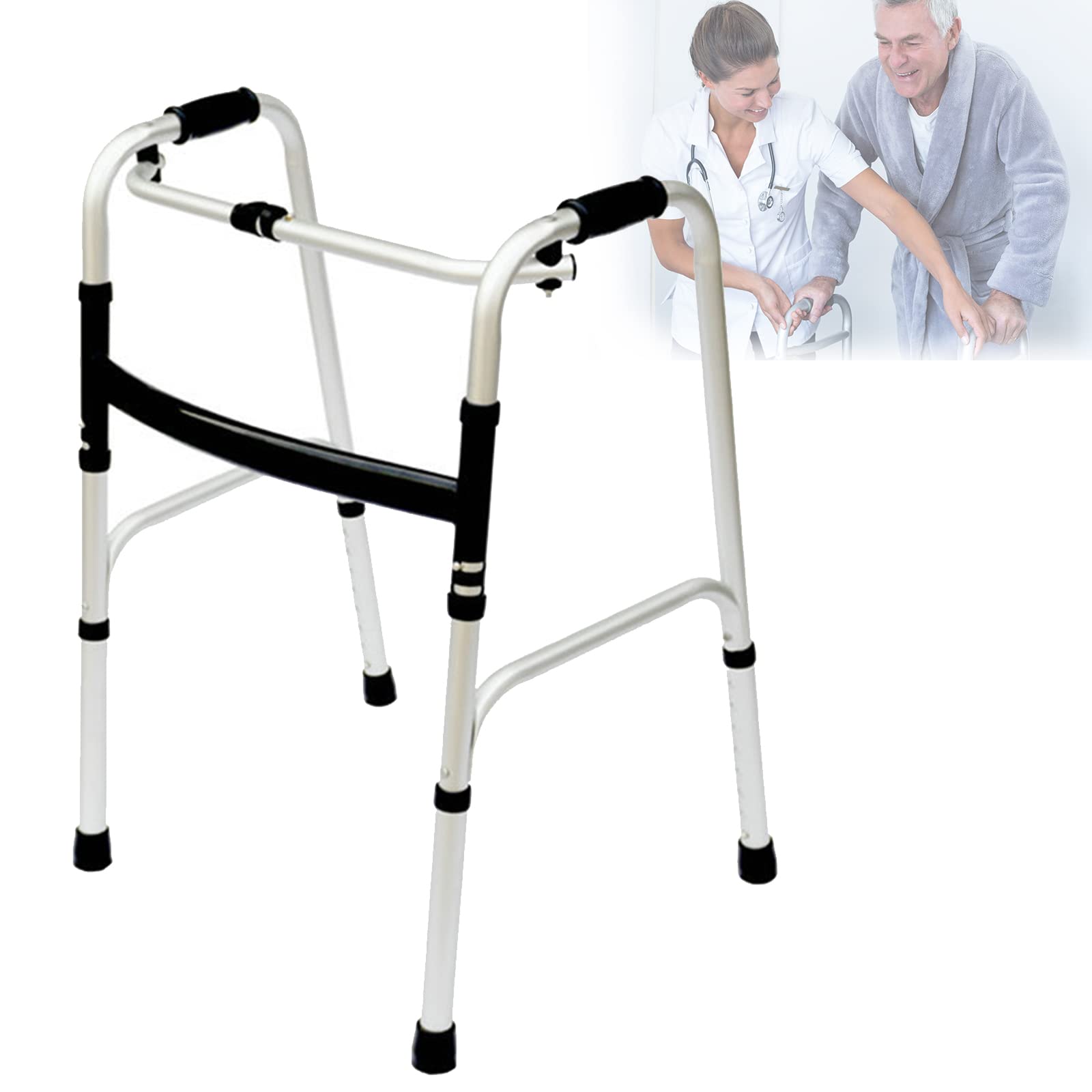 Cesta para Andador para Ancianos Plegable sin Ruedas, Cesta para Andador para Ancianos con Movilidad Portátil Liviana para Adultos Mayores Discapacitados, Altura Ajustable para per