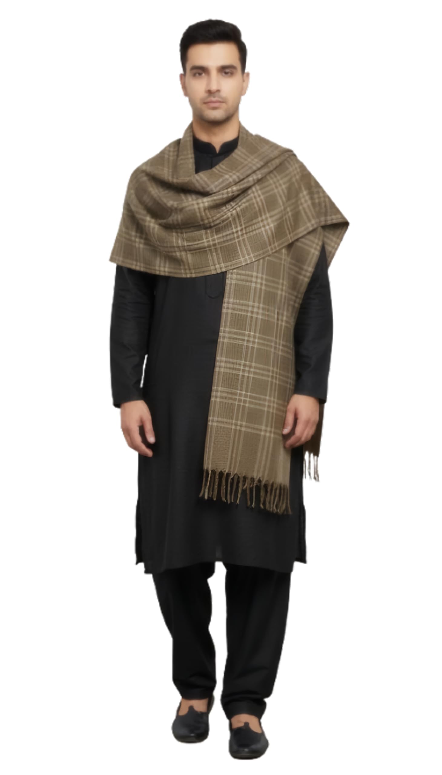Men’s Checked Wool Blend Lohi Shawl – Warm Winter Wrap for Kurta Pajama & Ethnic Wear-image-45
