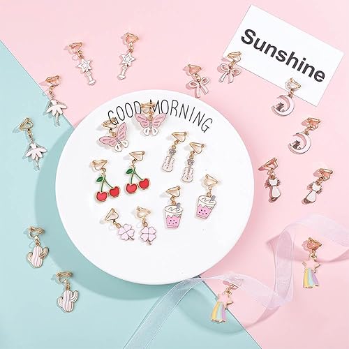 Miniatura 5 de SUNNYCLUE 1 caja de 12 pares de aretes de clip con clip de color rosa, kit de fabricación de aretes para adultos y mujeres, suministros