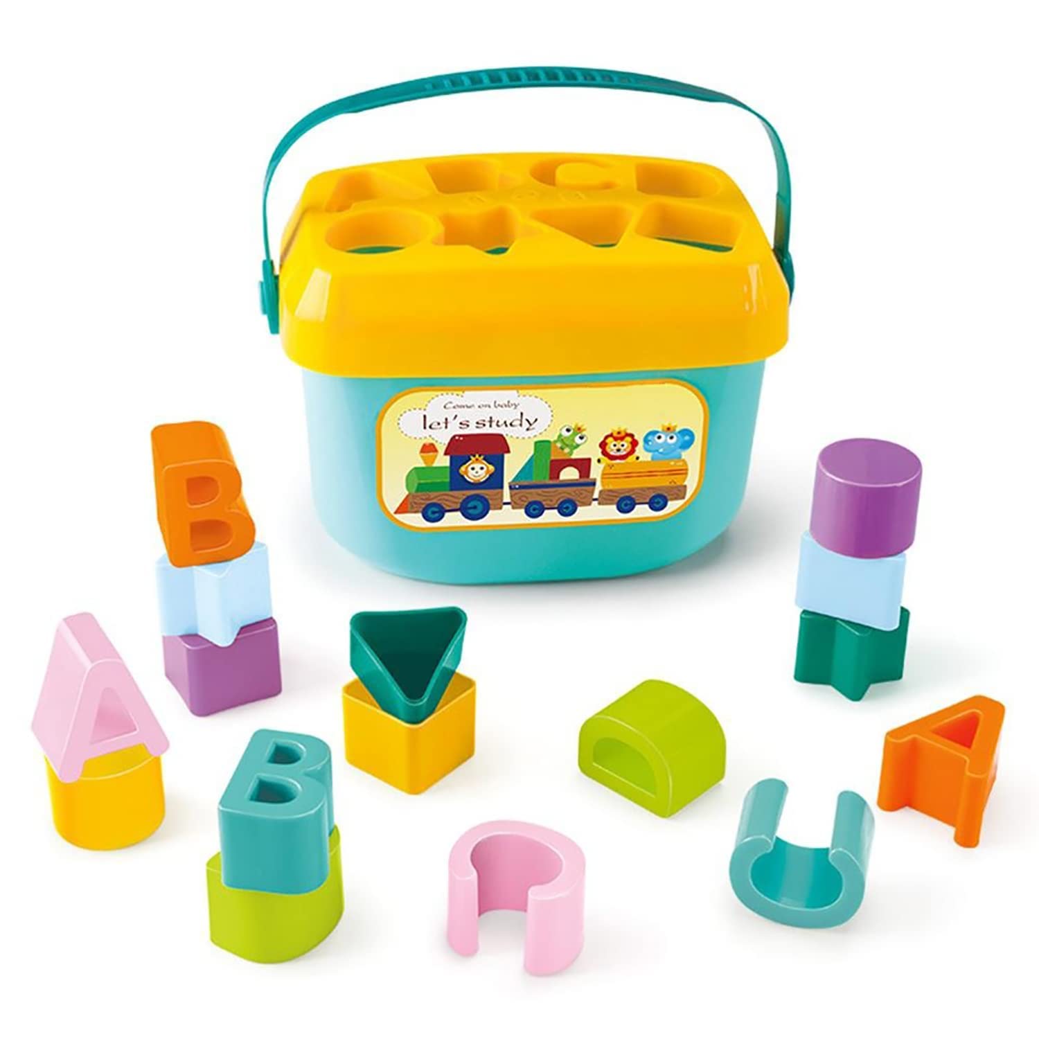 Baybee Shape Sorting Blocks for Kids Toys, Baby Sorting Toys Storage Bucket with Handle, Shapes Sorter & ABCD Blocks for Kids| Learning Stacking Sorting Blocks Toys for kids Toddlers 1+ Years Boy Girl