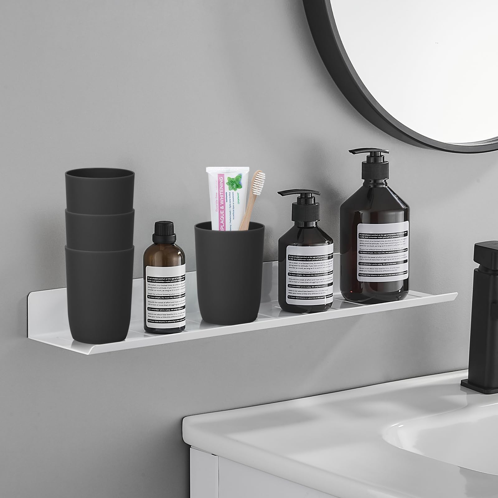 Vasos para cepillos de dientes apilables para adultos y niños, 4 unidades, 280 ml (negro)