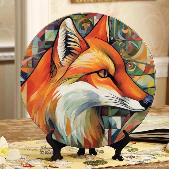 Fox 10-inch Ceramic Plate for Wall Display or Tabletop, with Stand & Hook DP-754365718