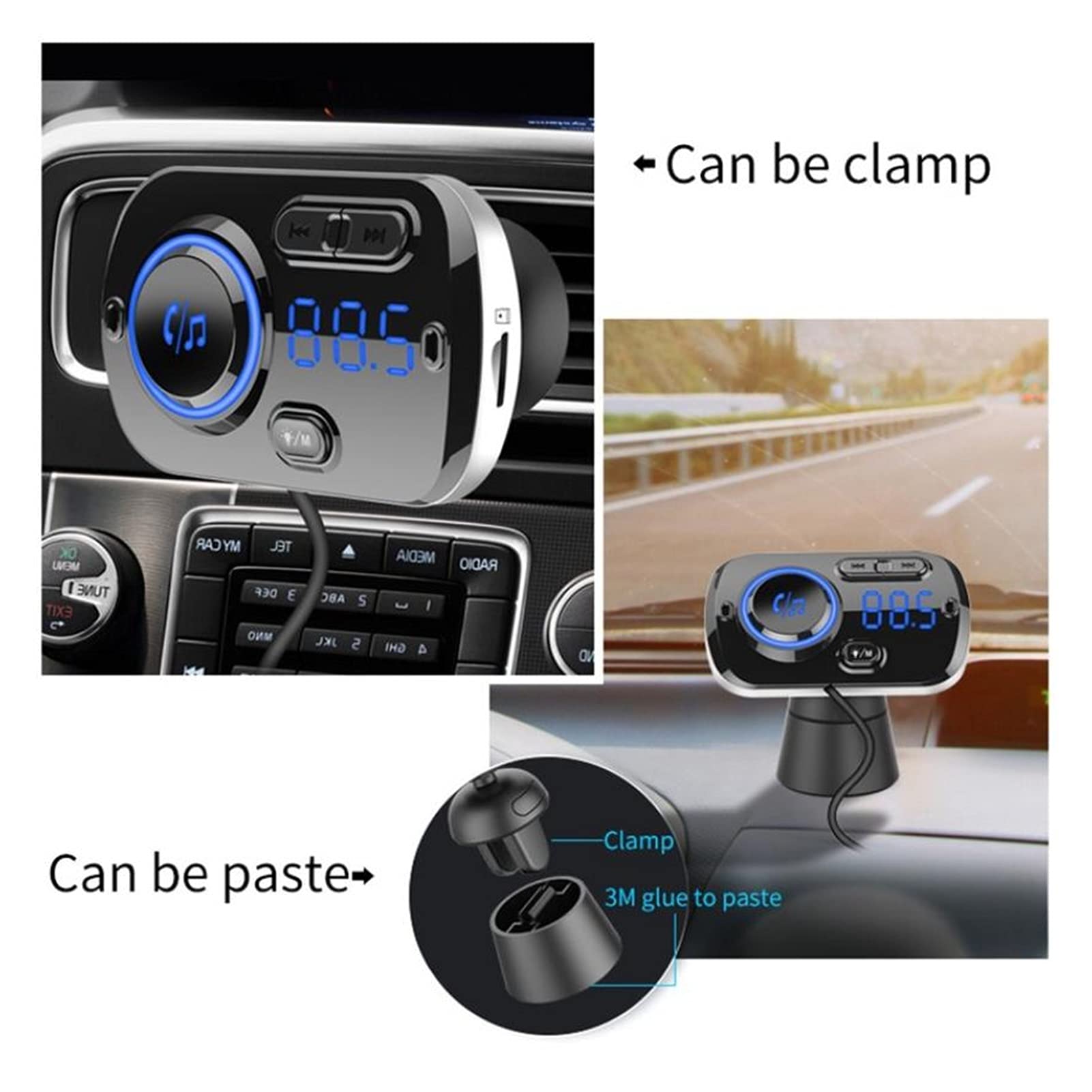 Adaptador de Audio Bluetooth Modulador de transmisor de Radio Bluetooth 5.0 FM Transmisor inalámbrico Dual USB con QC 3.0 Auto MP3 Jugador FM TF Tarjeta