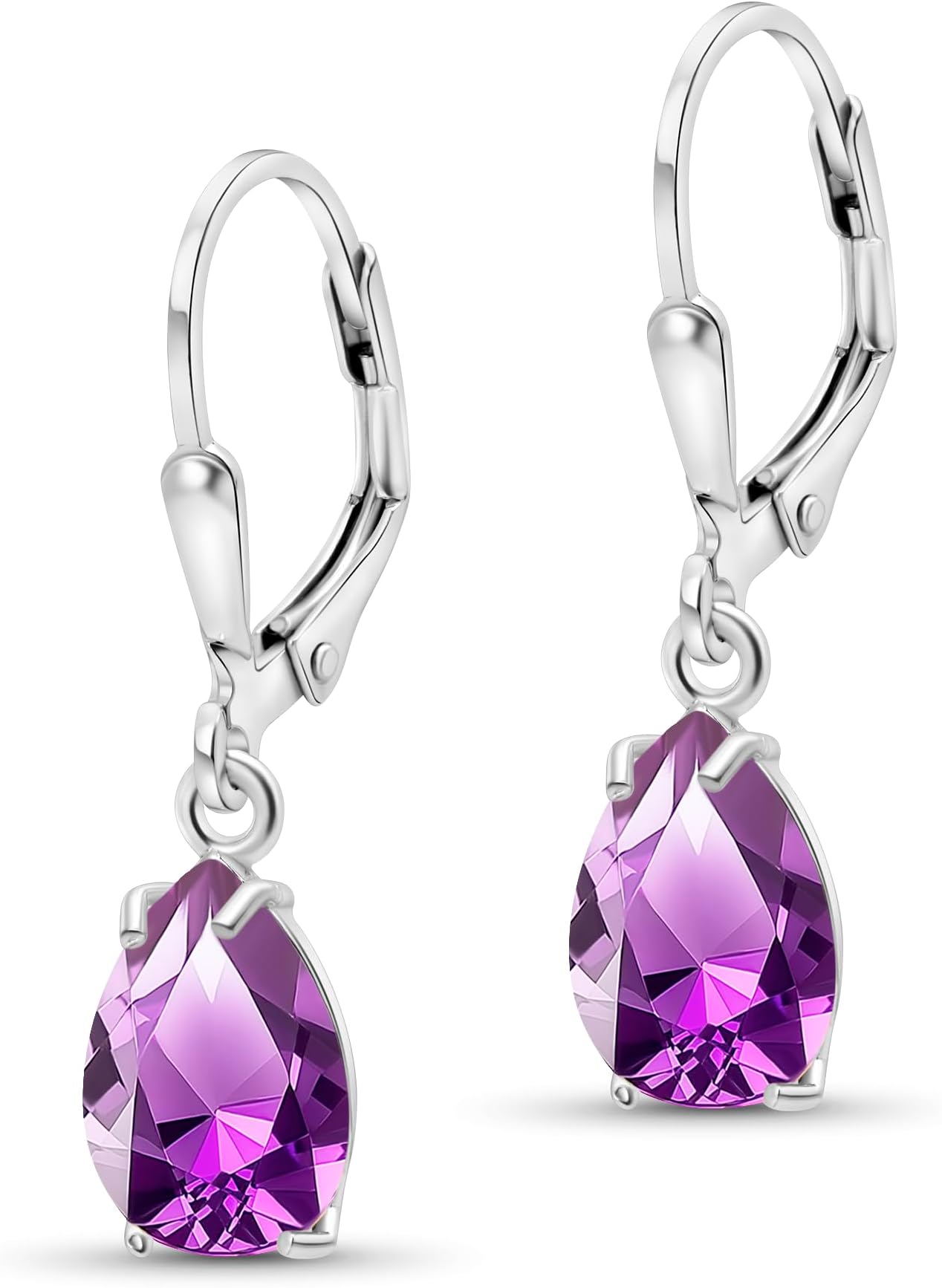 ADITA GOLD925 Sterling Silver Amethyst Earrings for Women - February Birthstone Teardrop Leverback Earrings
