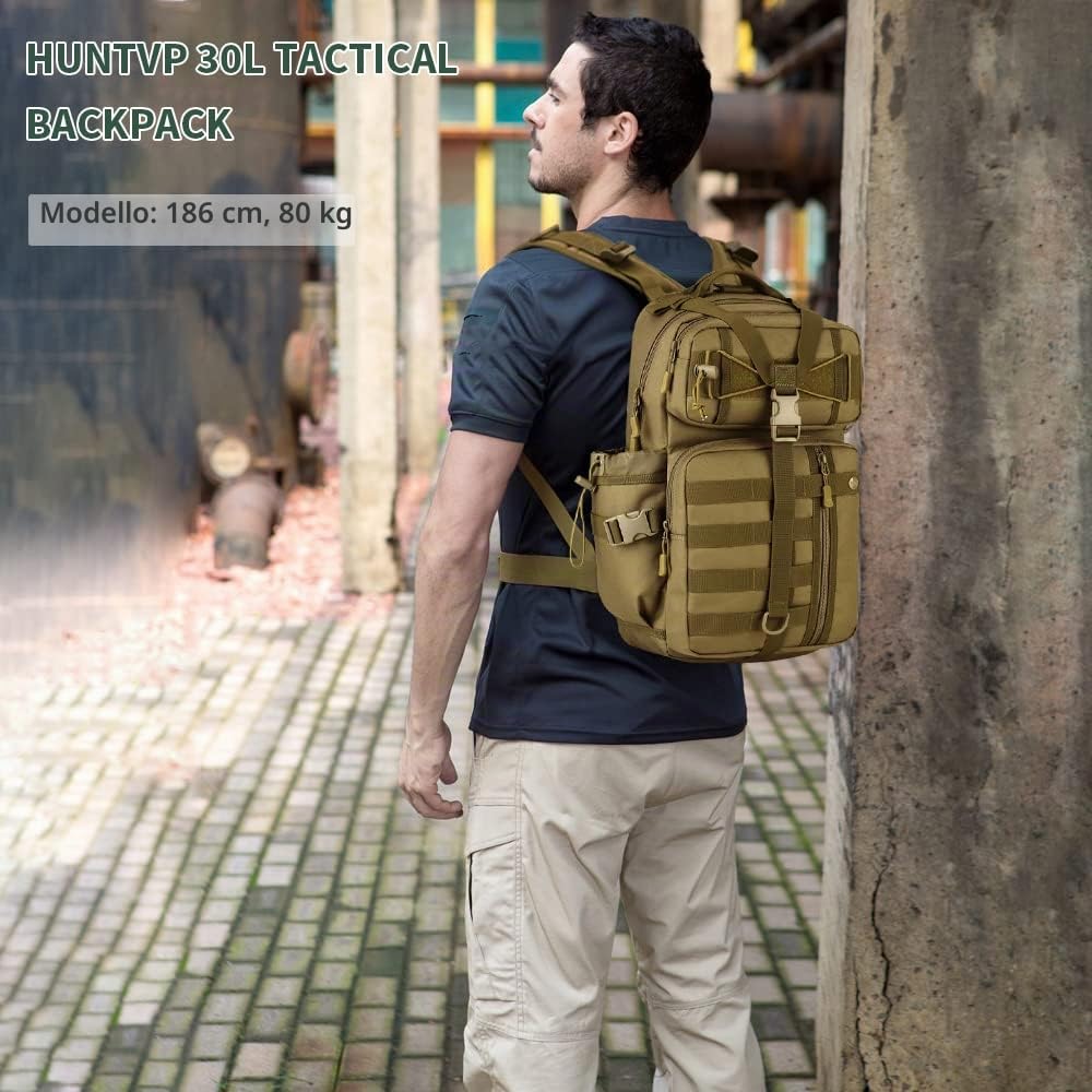 HUNTVP Zaino Militare 30L, Zaino Uomo Sportivo Tattico 30 Litri per Viaggio Trekking Ciclismo All'aperto Campeggio Escursionismo,Marrone
