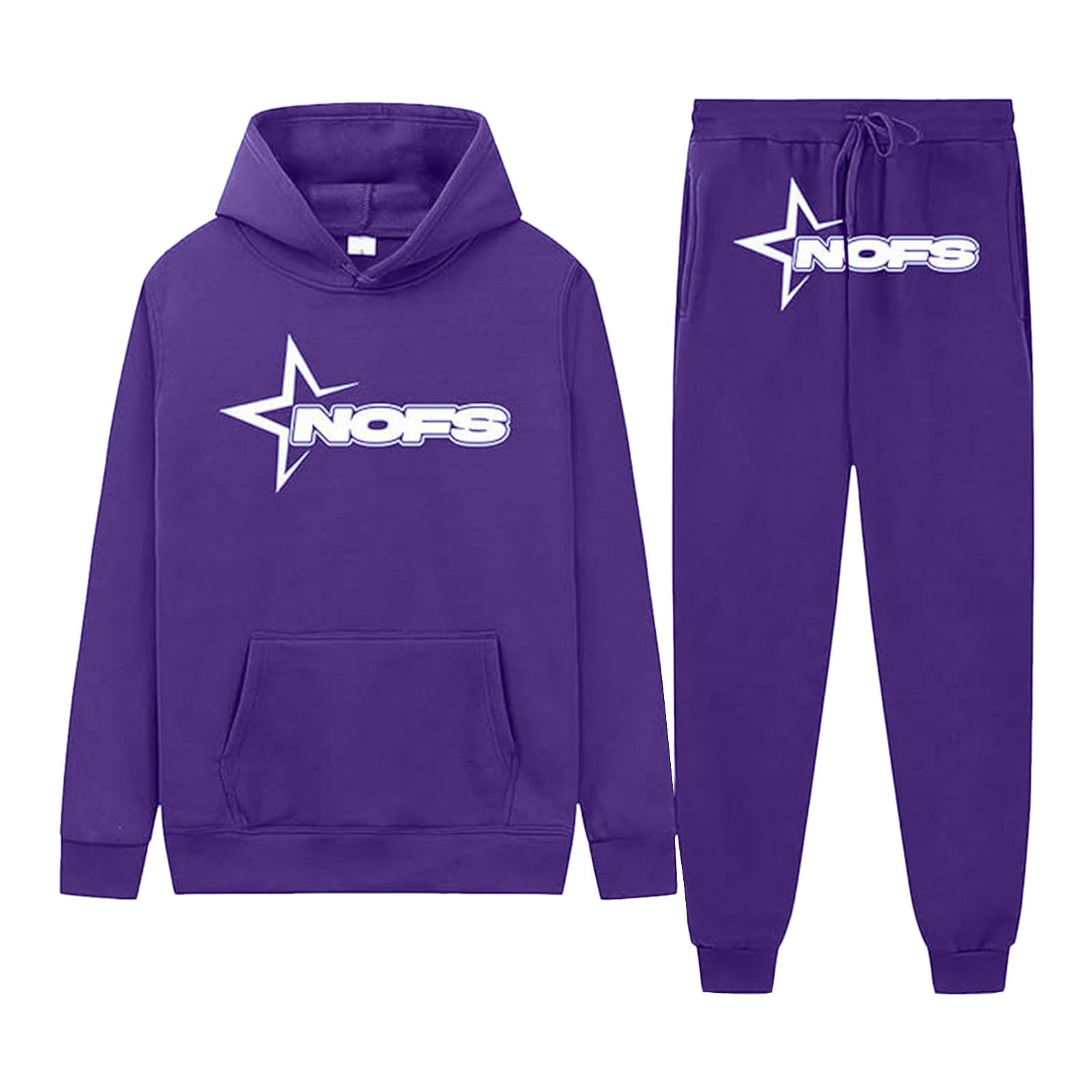 NOFS Y2K męski dres do biegania - 2-częściowy strój z kapturem i spodniami sportowymi | styl Streetwear | NOFS Fashion dres treningowy dla mężczyzn i kobiet 2024