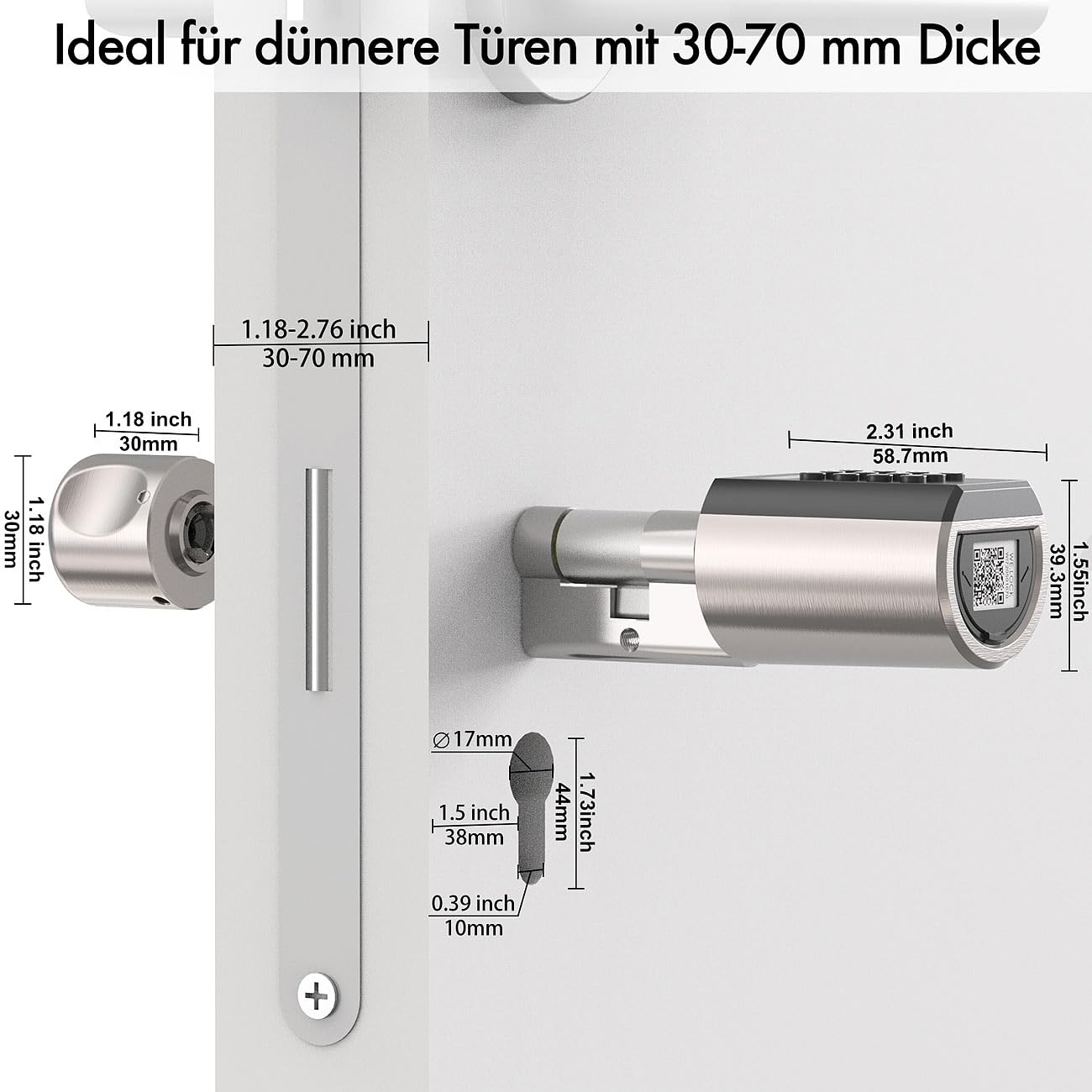 VisorTech Türzylinder: Elektronischer Schließzylinder für Türen 30-70 mm, Transponder, App (Türschlösser, Türschloss Code, ZigBee)