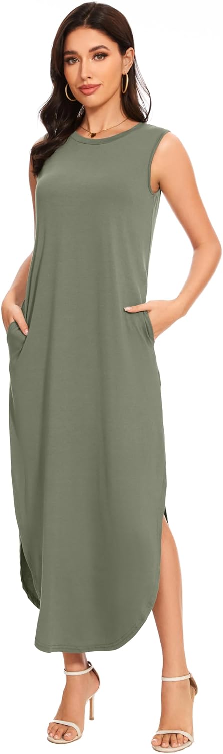 Women's Loose Sundress Long Dress Sleeveless Split Maxi Dresses 2026 Summer Beach Dress with Pockets - Image 2