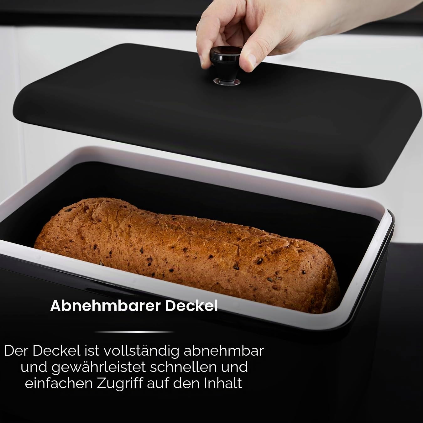 Tower T826136BLK Sera Brotkasten, schwarz und geräucherter Rand, Edelstahl