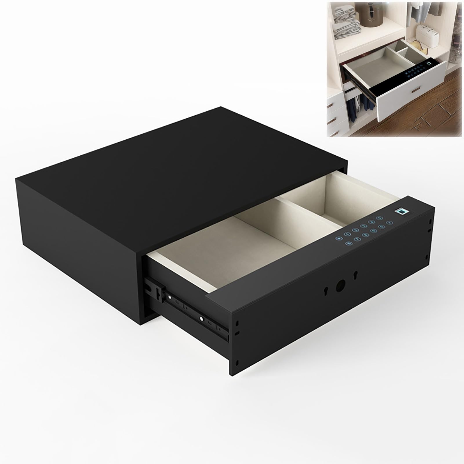 Coffre Fort Discret Coffre-Fort à Tiroir Coffre Fort Encastrable Petit Safe Empreinte Digitale avec 3 Façons de Déverrouiller(580mm/23in)