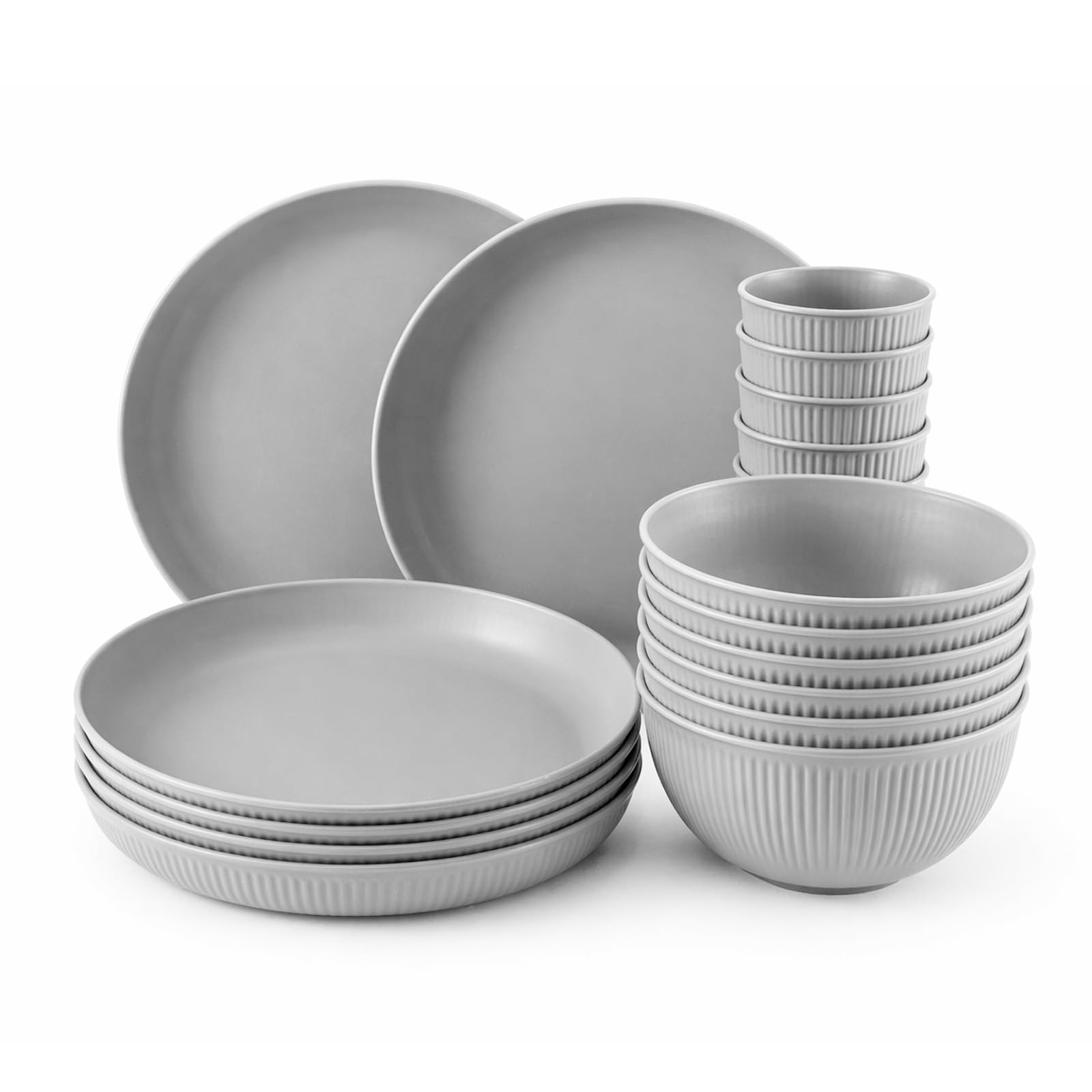 GREENSAPPIRE 18Pcs Plates and Bowls Set Camping Plates Unbreakable Dinner Set for 6 -Platess and Bowls Set for Home Picnic Lightweight Microwave Dishwasher (Light Gray)