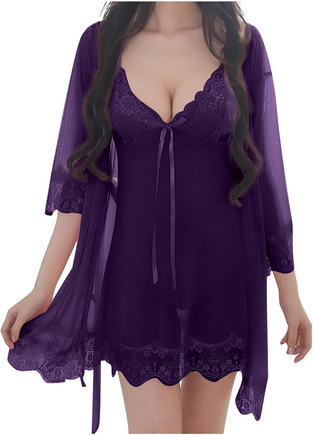 Lingerie - Women Lingeries Sexy Wireless Rimless Pajamas Lace Nightdress Silk Underwear Sleepwear