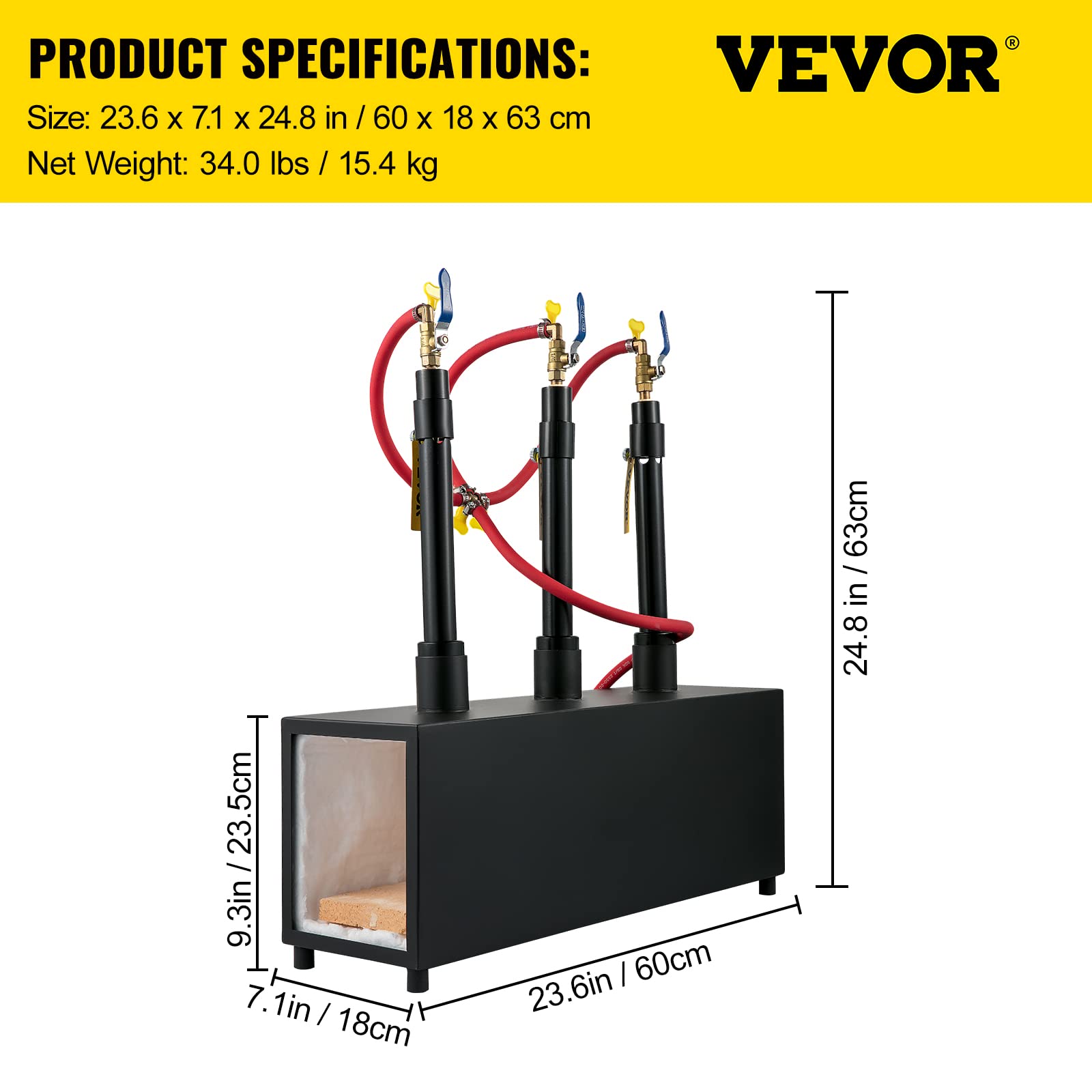 VEVOR Forge à Gaz Propane 15 L Four de Fusion Portable, avec 3 Brûleurs 4 Tuyaux de Gaz, 230,4 kW·h Chaleur Rapide Meilleur Effet d'Isolation pour Fabrication Couteaux Forgeage Métaux Noir