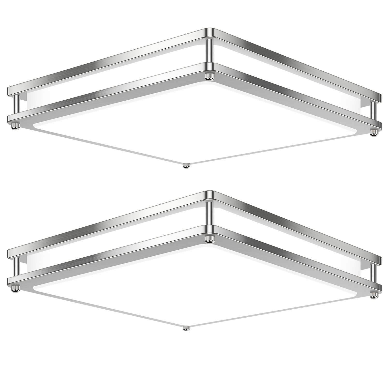 Photo 1 of GoBright 13 Inch Dimmable Square LED Ceiling Light - Brushed Nickel (2 Pack)