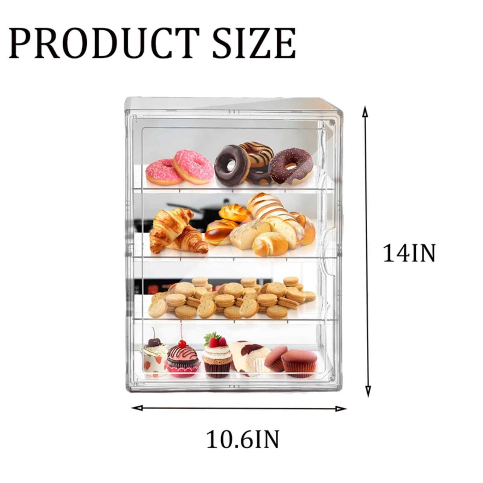 Vitrina de repostería para pan, caja de acrílico para donas, pasteles, pasteles, postres, magdalenas, galletas, para encimera de cocina, almacenamiento de pan transparente ajustable de 4