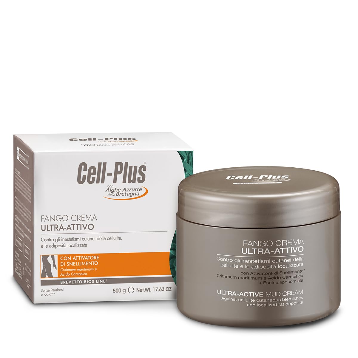 CELL PLUS Fango Crema Ultra-Attivo 500g, Trattamento Contro Cellulite e Adiposità Localizzate, Riequilibra Microcircolazione