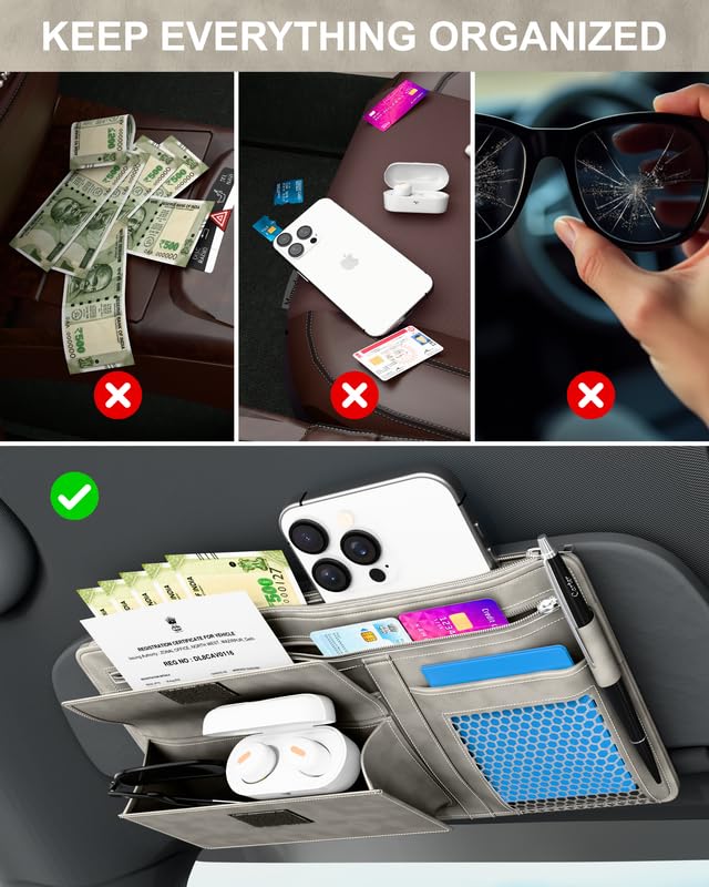 Image of FEDUS Pack of 2 Premium Car Sun Visor Organizer and Storage Car Document Holder, Sunglasses Holder for Car, All New Accessories Multipocket Pouch Auto Interior Accessories for Truck, SUV
