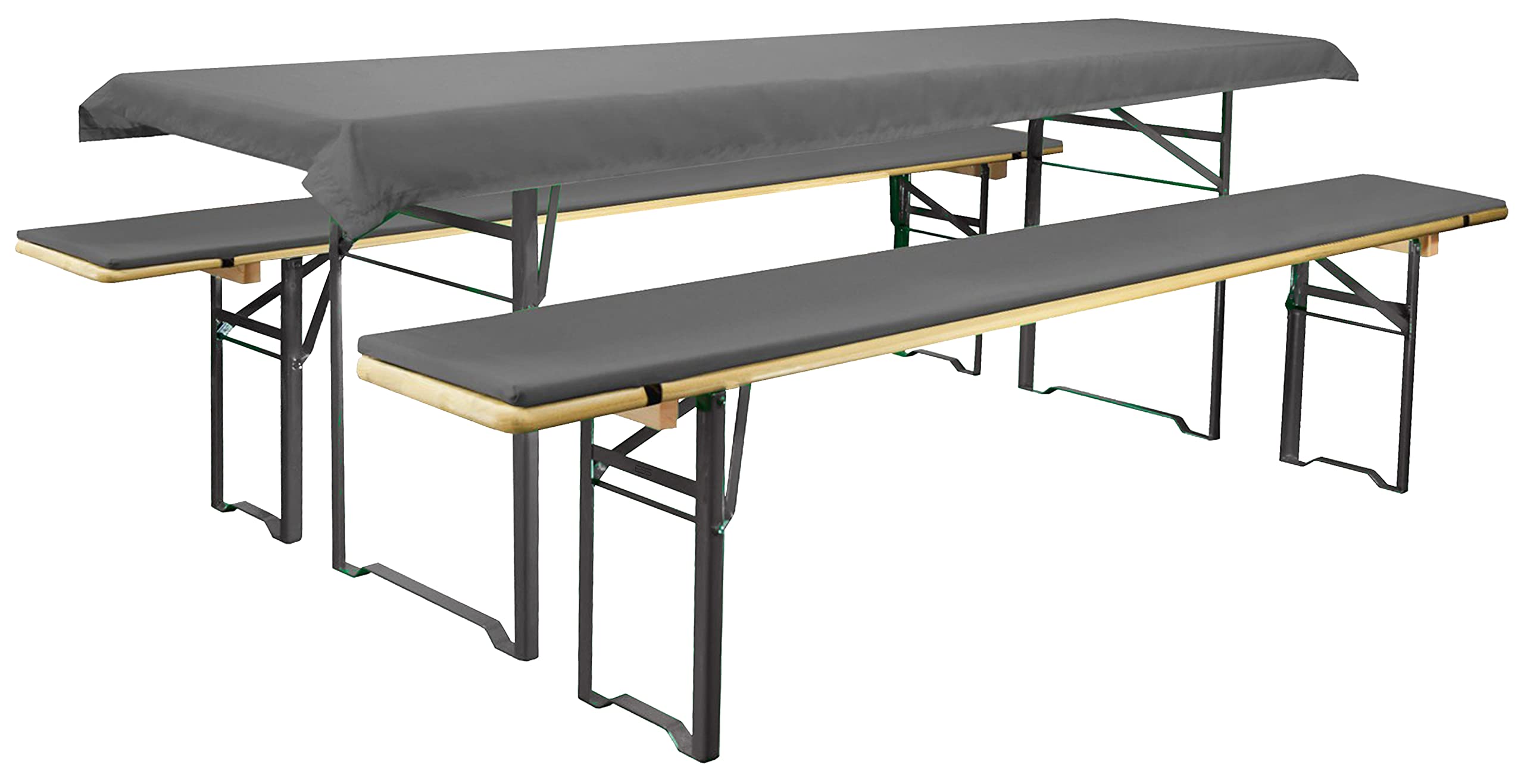 Brandsseller Auflagenset für Bierzeltgarnituren 3-teilig 2 Bankauflagen gepolstert 220x25 cm und 1 Tischdecke 240x70 cm für alle gängigen Festzeltgarnituren Bierbankauflagen Outdoor - Anthrazit