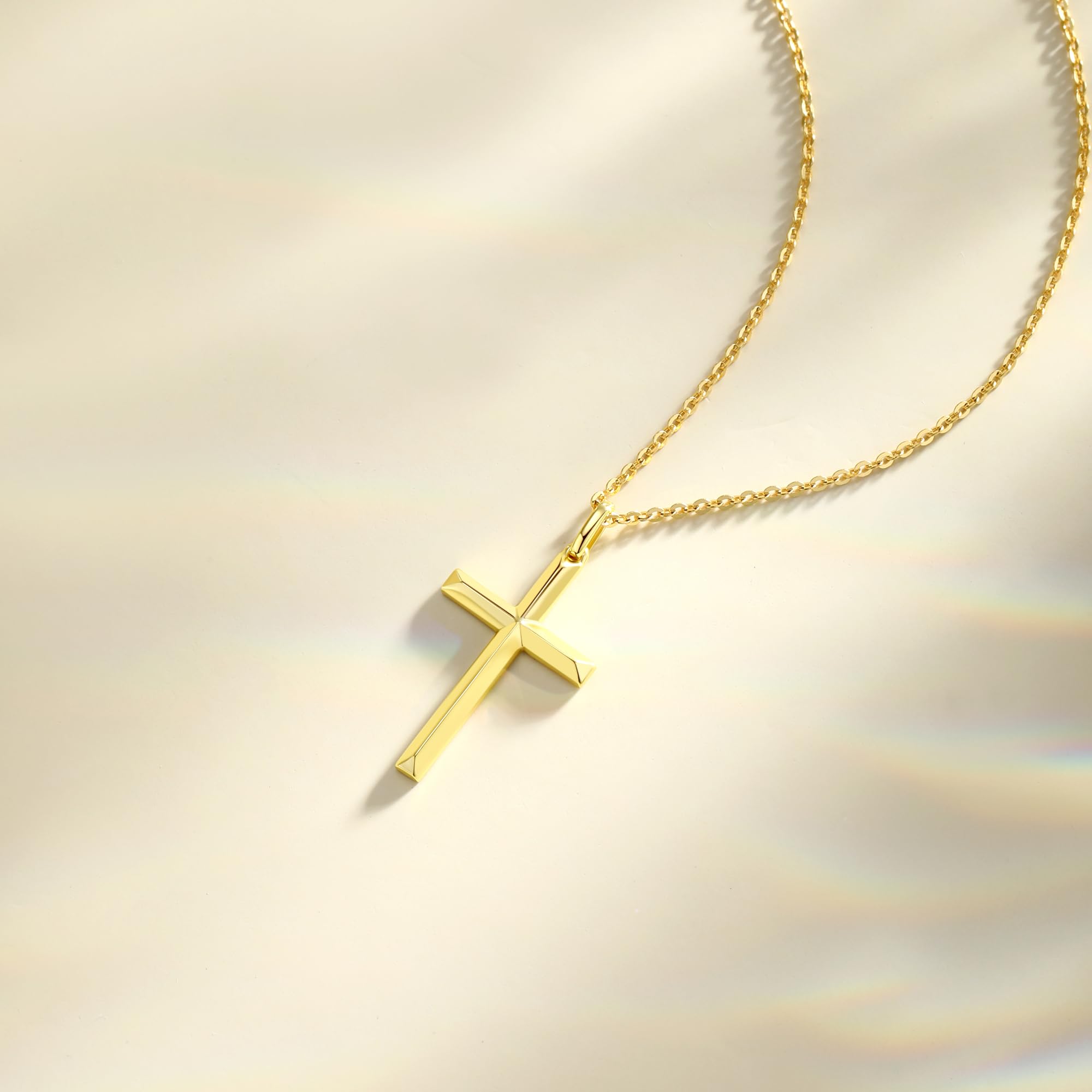 FANCIME Collana con Pendente Croce in argento Sterling 925 placcato in oro giallo a forma di cuore, Regalo di Gioielli per Donna Ragazza, lunghezza della catena: 40 cm + 5 cm
