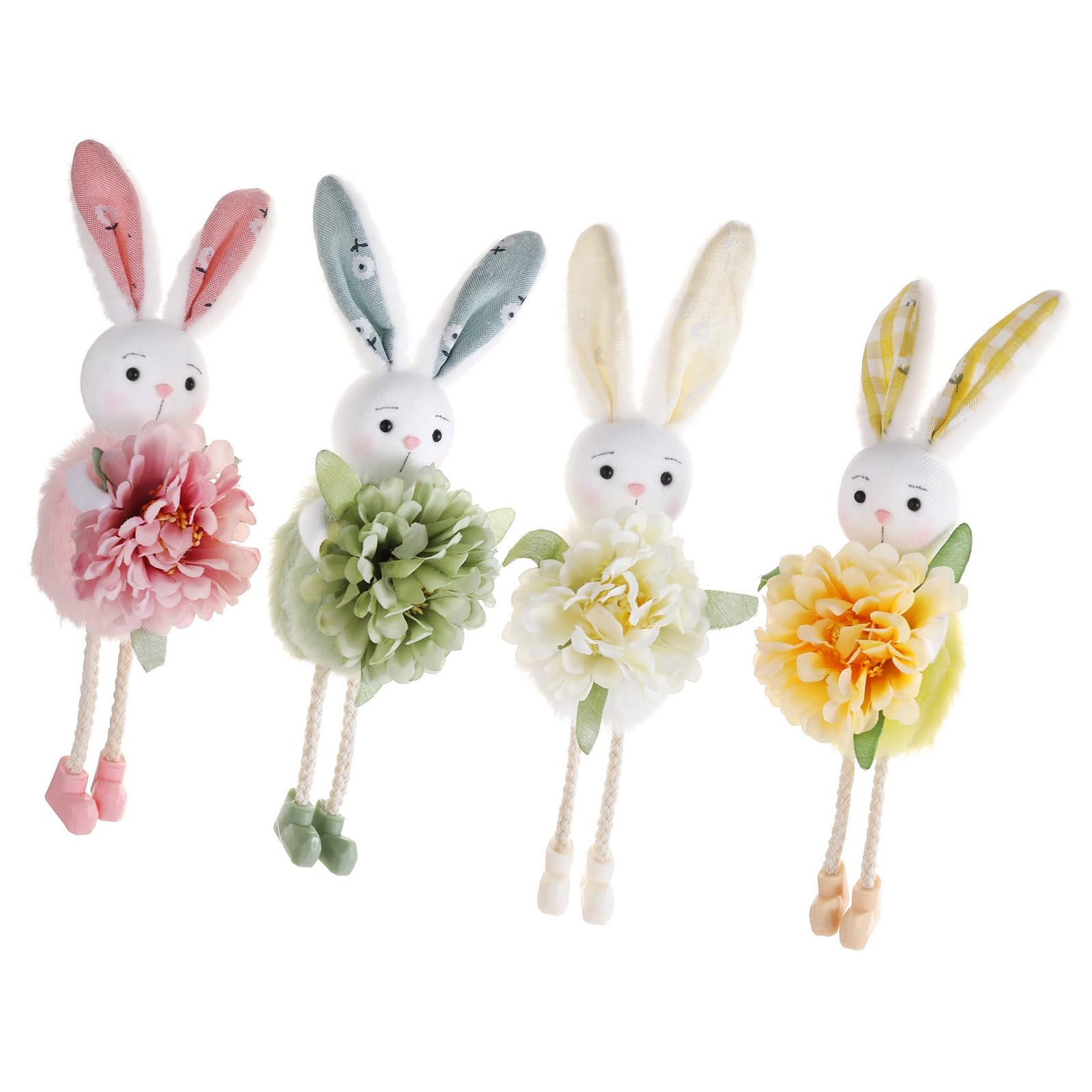 Tsophreniq Multicolor Of 4 Easter Rabbits Decors User Friendly Polyester Annual Festival Celebration Ornament Reusabled Easter Decors Plastics Polyester Pendant