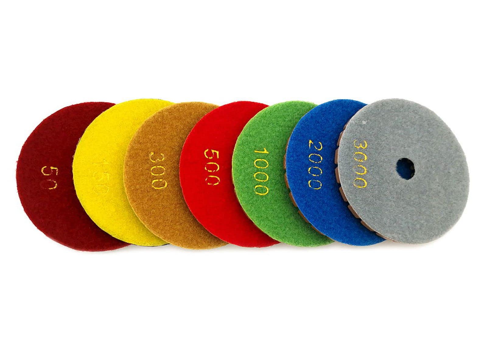 Almohadillas pulidoras de diamante, Juego de 7 almohadillas de pulido de diamante de 4 pulgadas for suelos de hormigón, mármol, espesor de 6 mm, discos de pulido húmedo, piedra de pulido LW03(500)